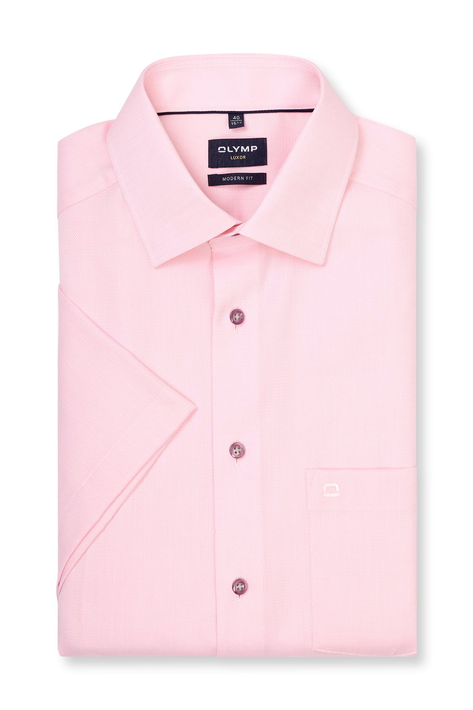 Olymp Luxor Modern Fit Plain Short Sleeve Shirt - Pink