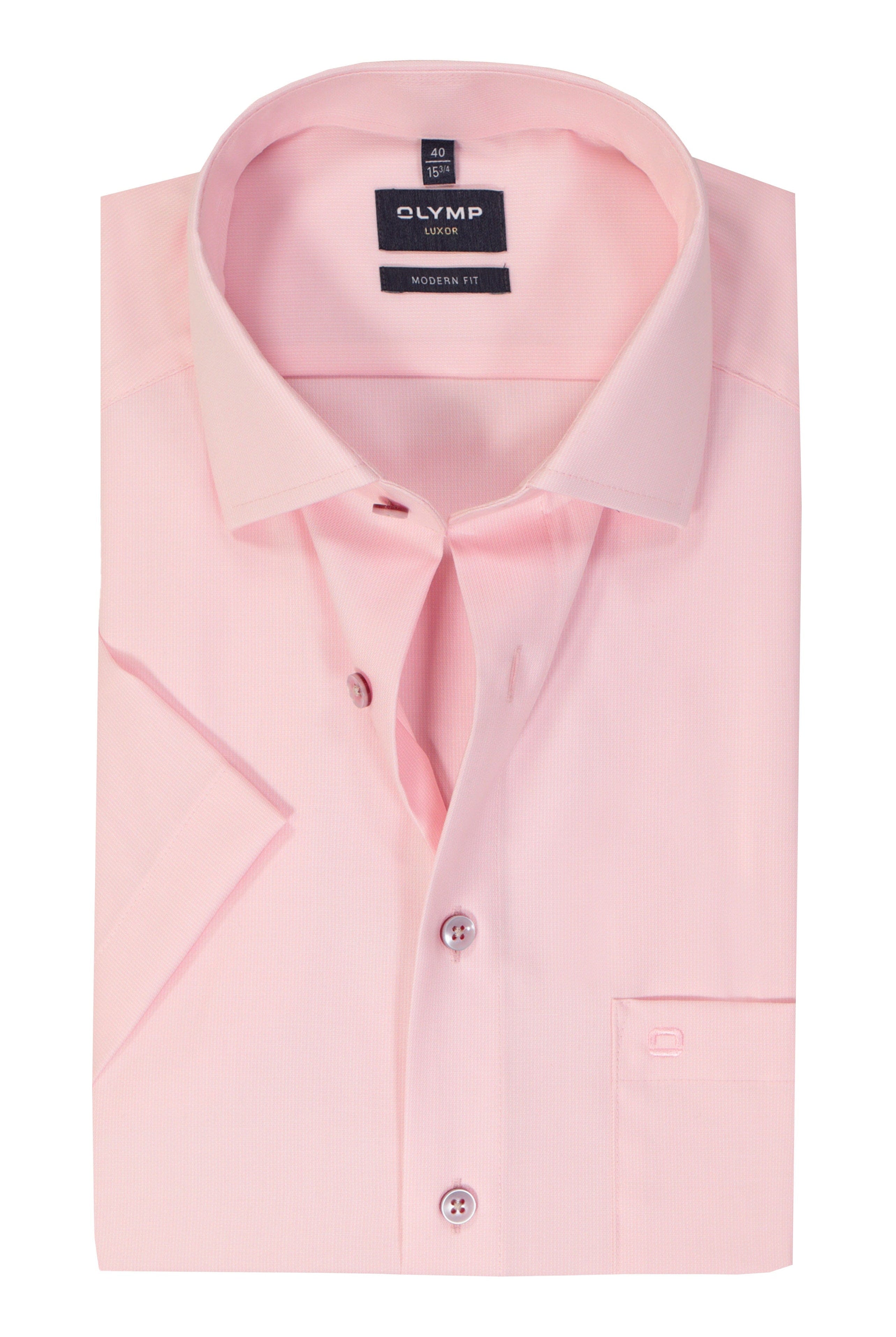 Olymp Luxor Modern Fit Plain Short Sleeve Shirt - Rose Pink