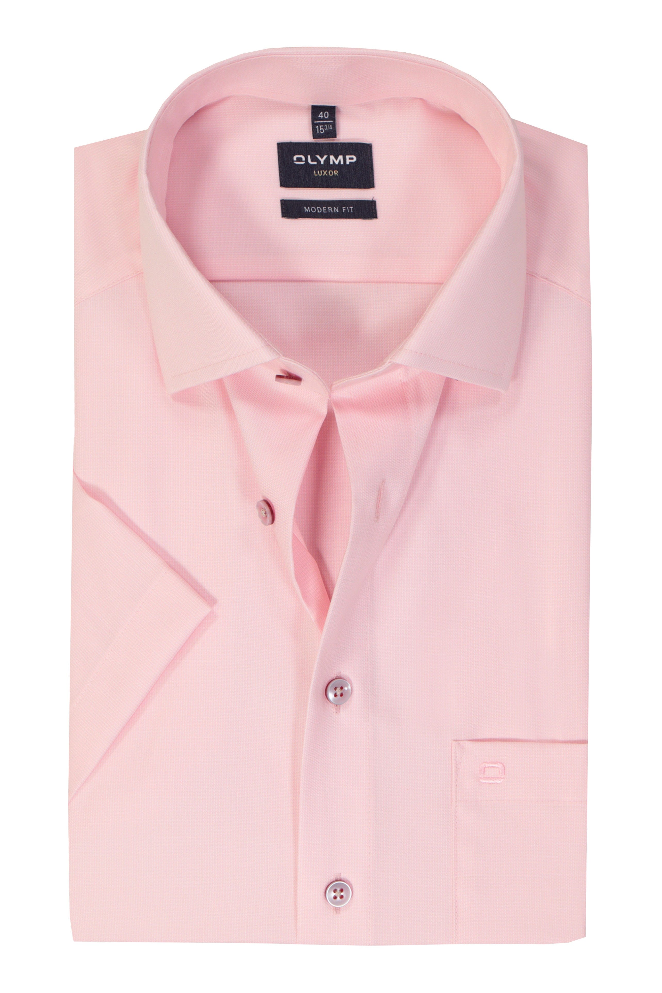 Olymp Luxor Modern Fit Plain Short Sleeve Shirt - Rose Pink