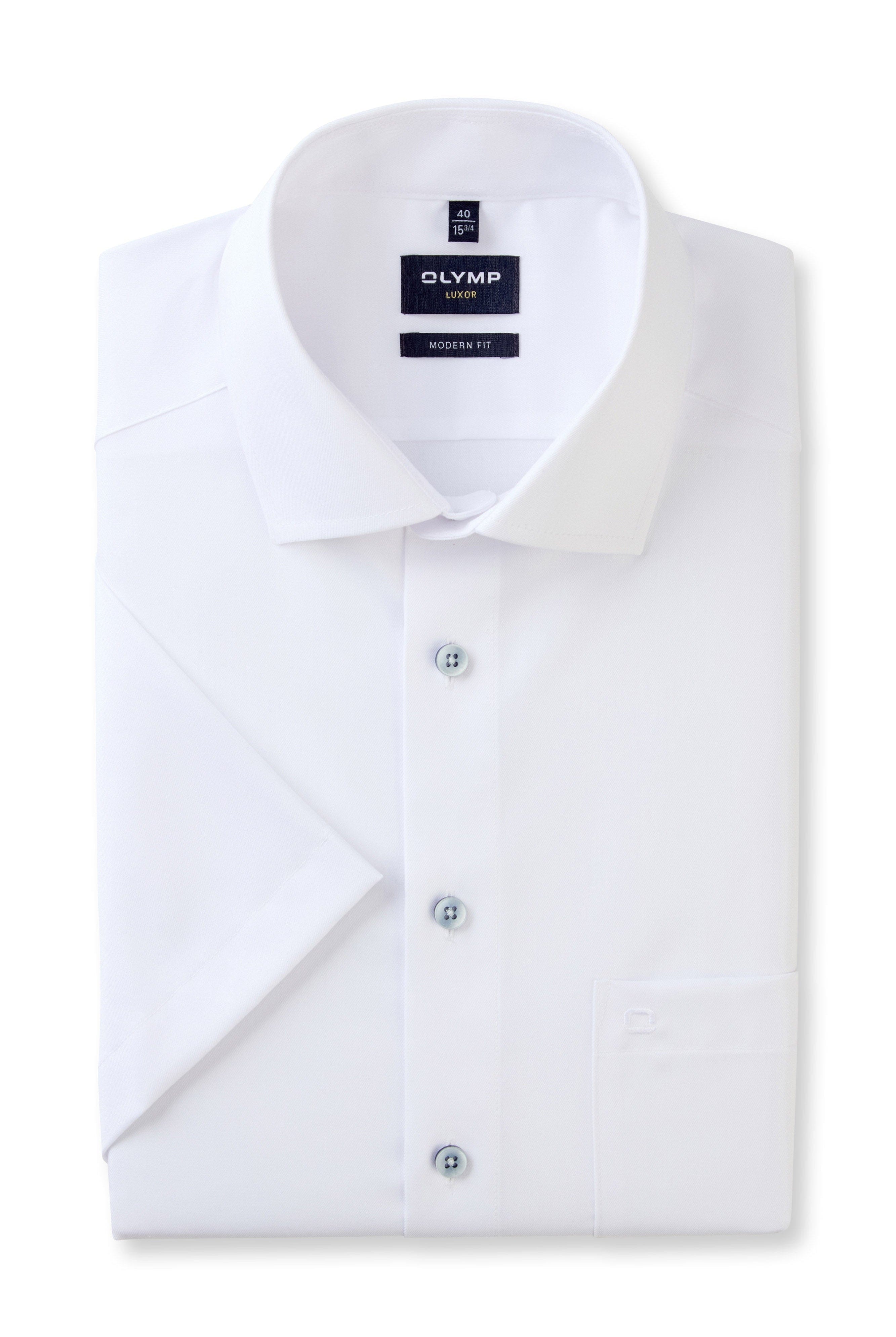 Olymp Luxor Modern Fit Plain Short Sleeve Shirt - White