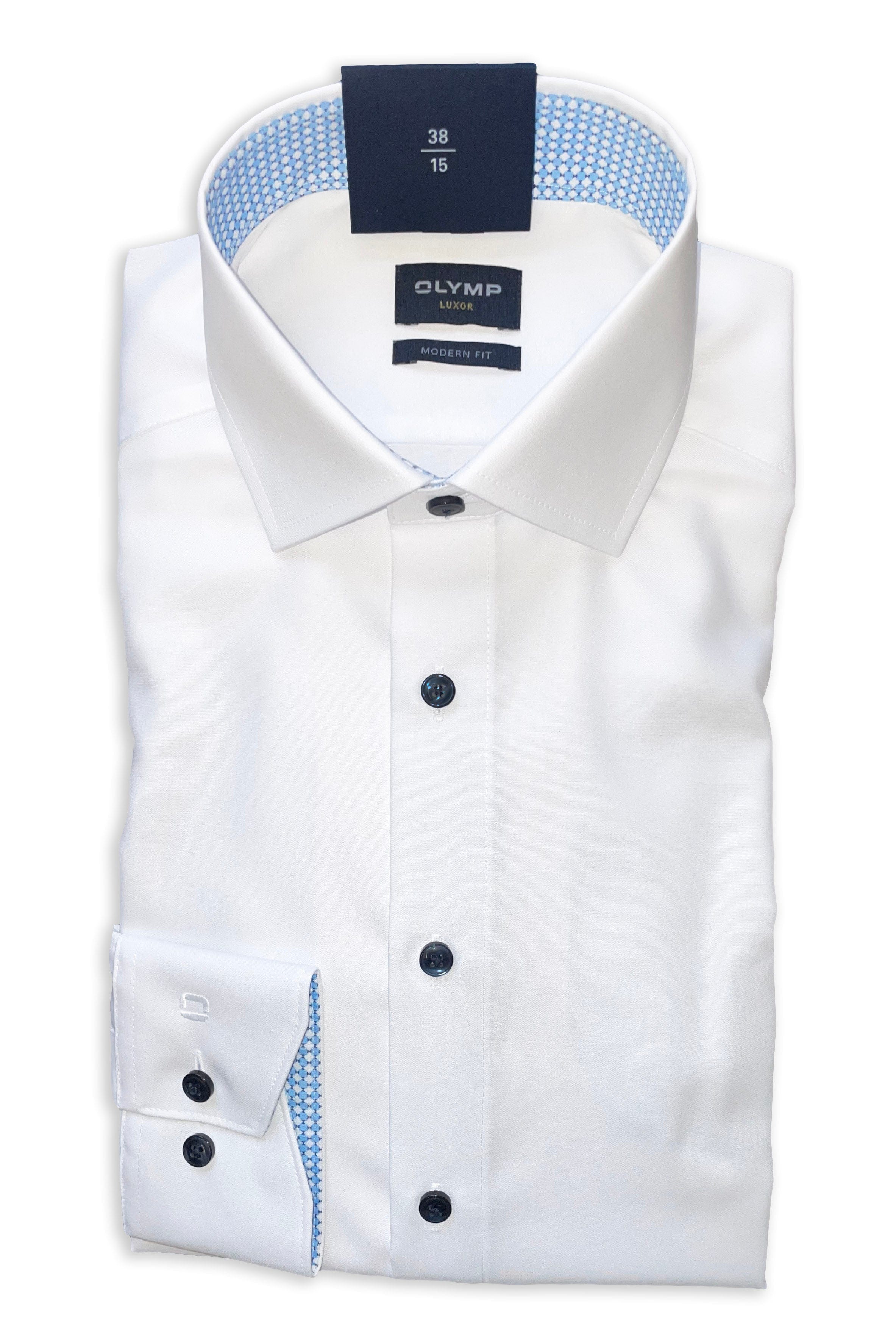 Olymp Luxor Modern Fit Plain with Trim Detail - White