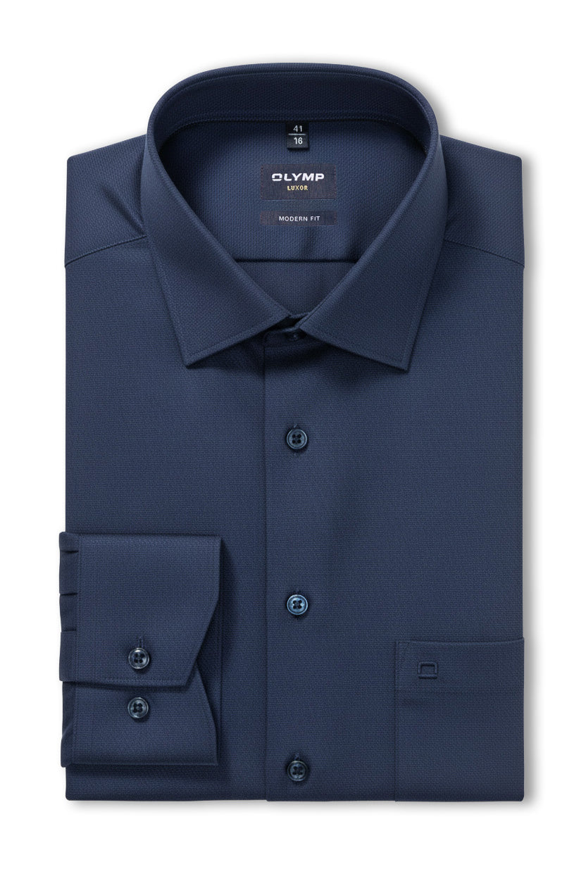 Olymp Luxor Modern Fit Royal Oxford Long Sleeve Shirt - Navy