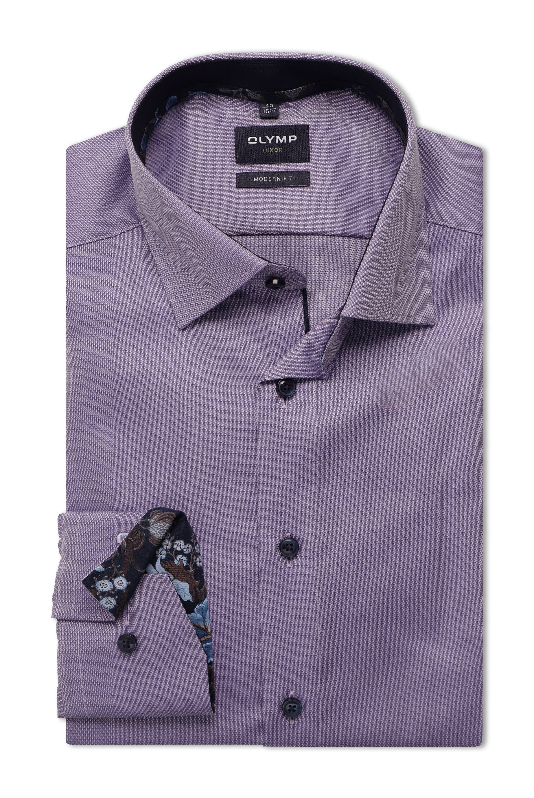 Olymp Luxor Modern Fit Royal Oxford Long Sleeve Shirt with Trim - Violet
