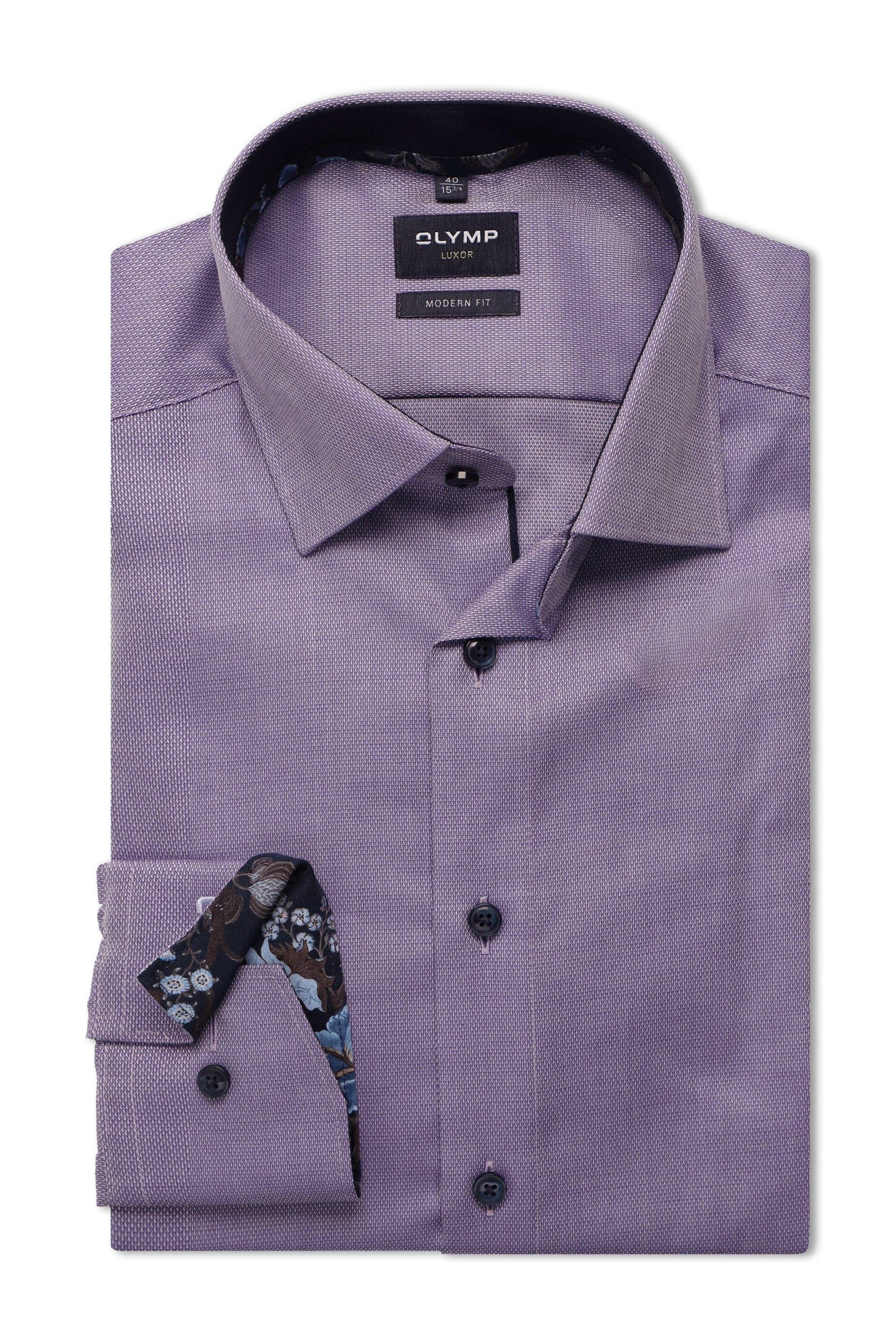Olymp Luxor Modern Fit Royal Oxford Long Sleeve Shirt with Trim - Violet
