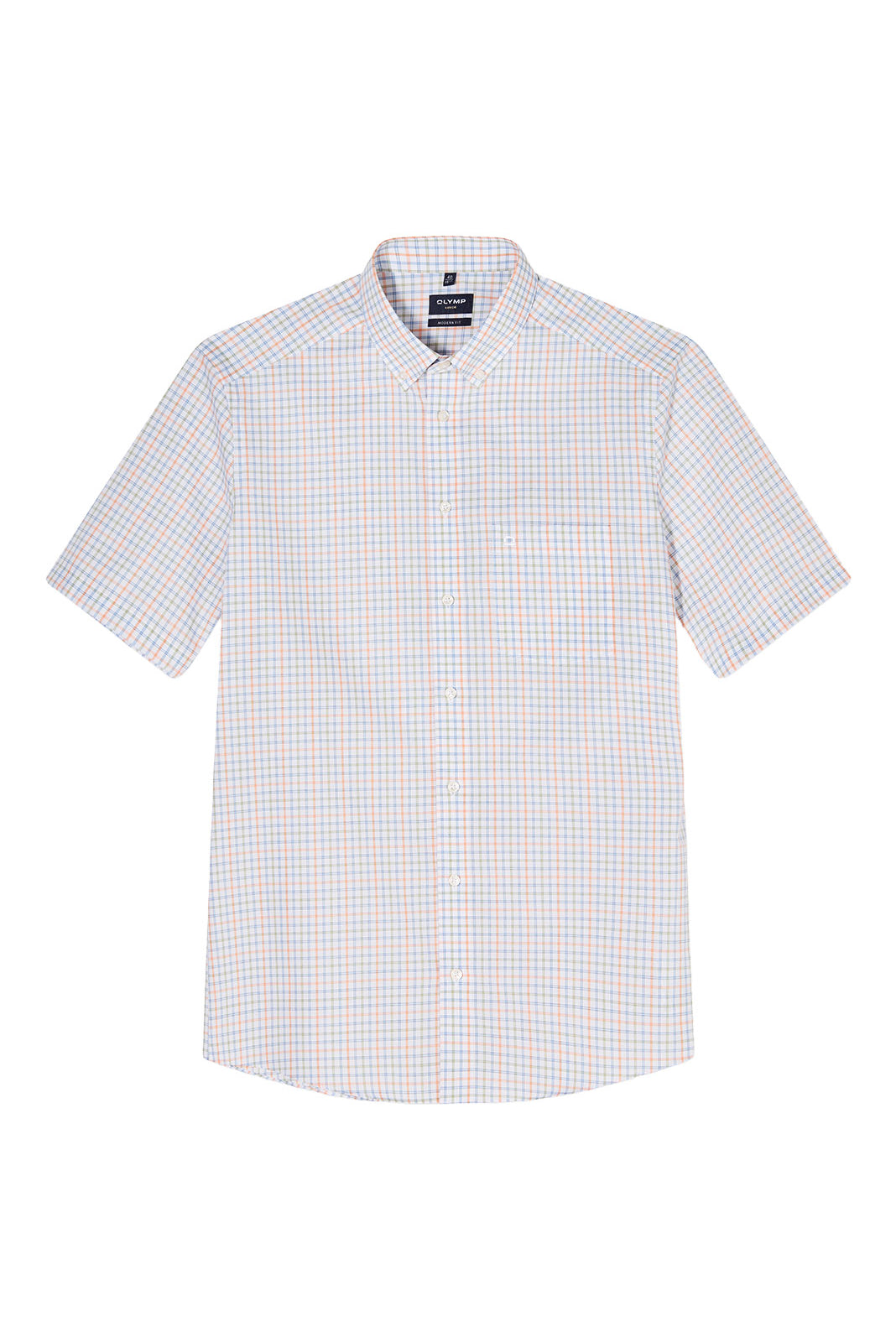 Olymp Luxor Modern Fit Short Sleeve Check Shirt - Green/Blue