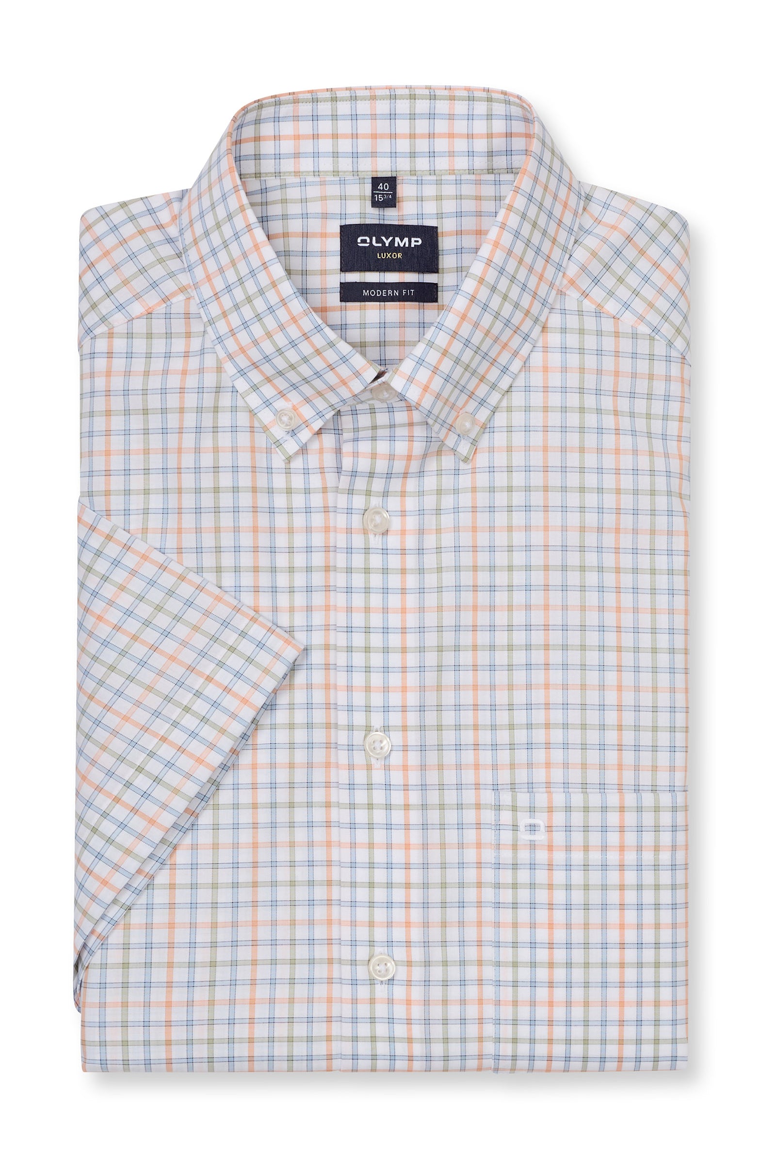 Olymp Luxor Modern Fit Short Sleeve Check Shirt - Green/Blue