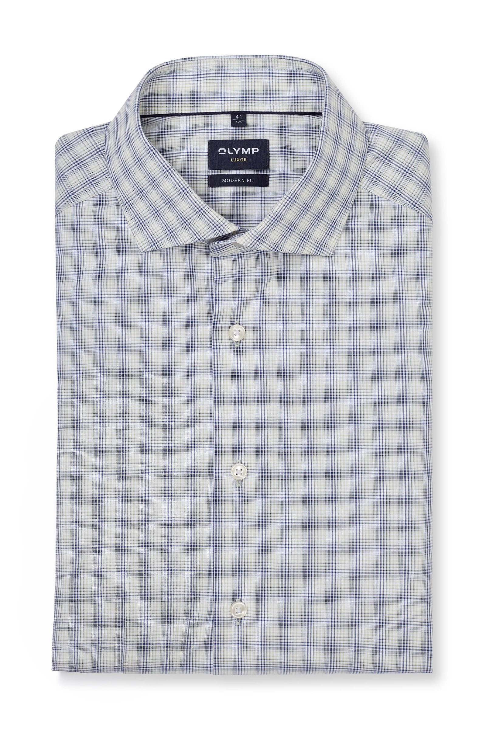 Olymp Luxor Modern Fit Short Sleeve Check Shirt - Navy/Green