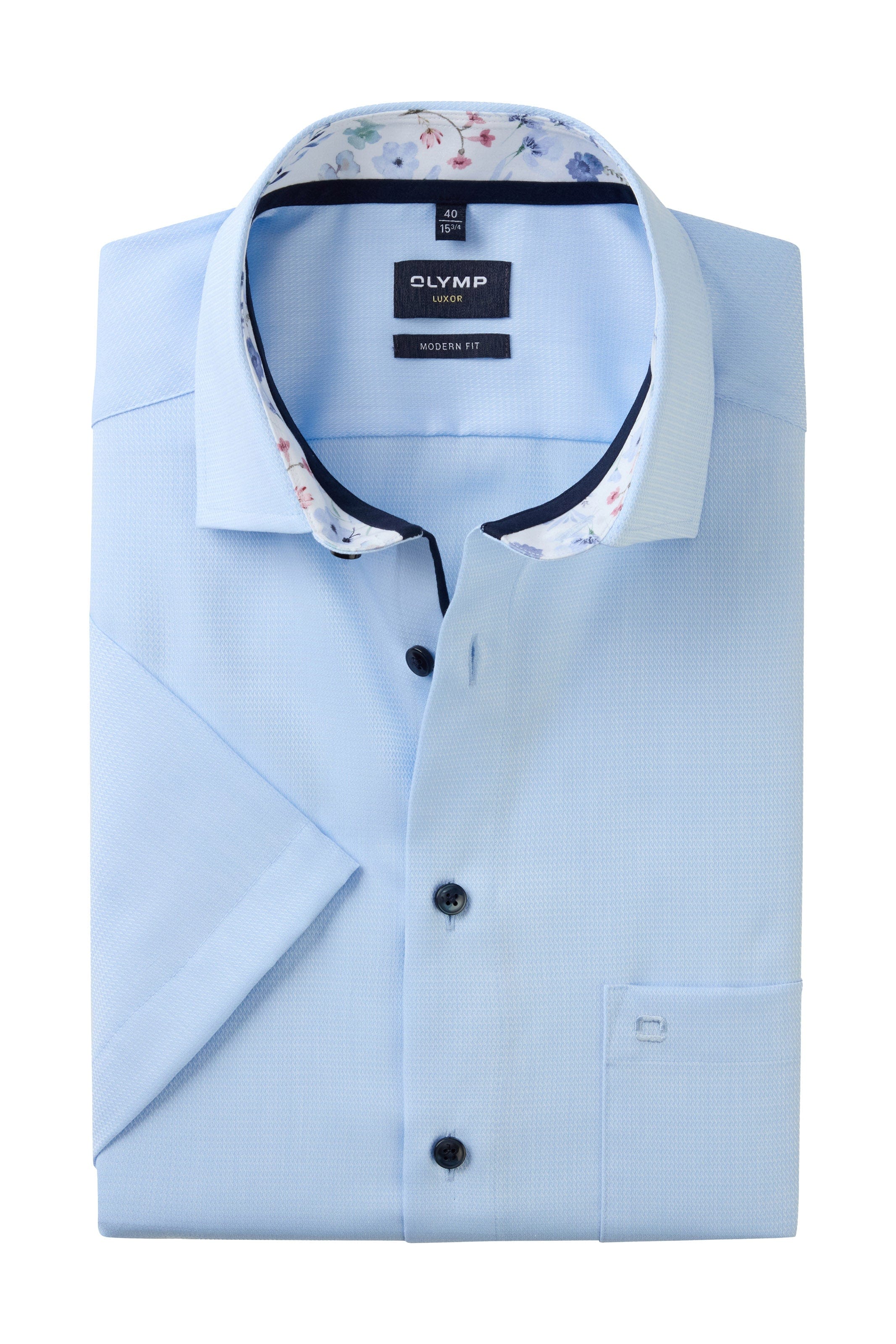 Olymp Luxor Modern Fit Short Sleeve Shirt with Trim - Blue