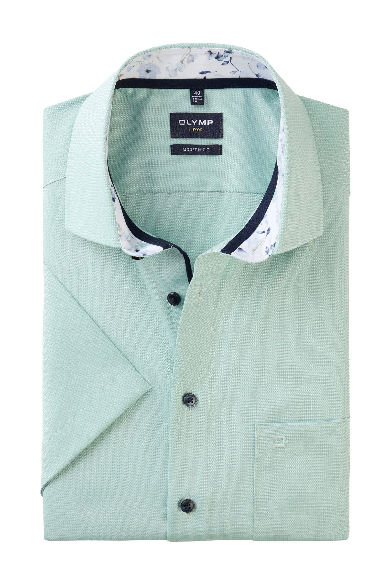 Olymp Luxor Modern Fit Short Sleeve Shirt with Trim - Green