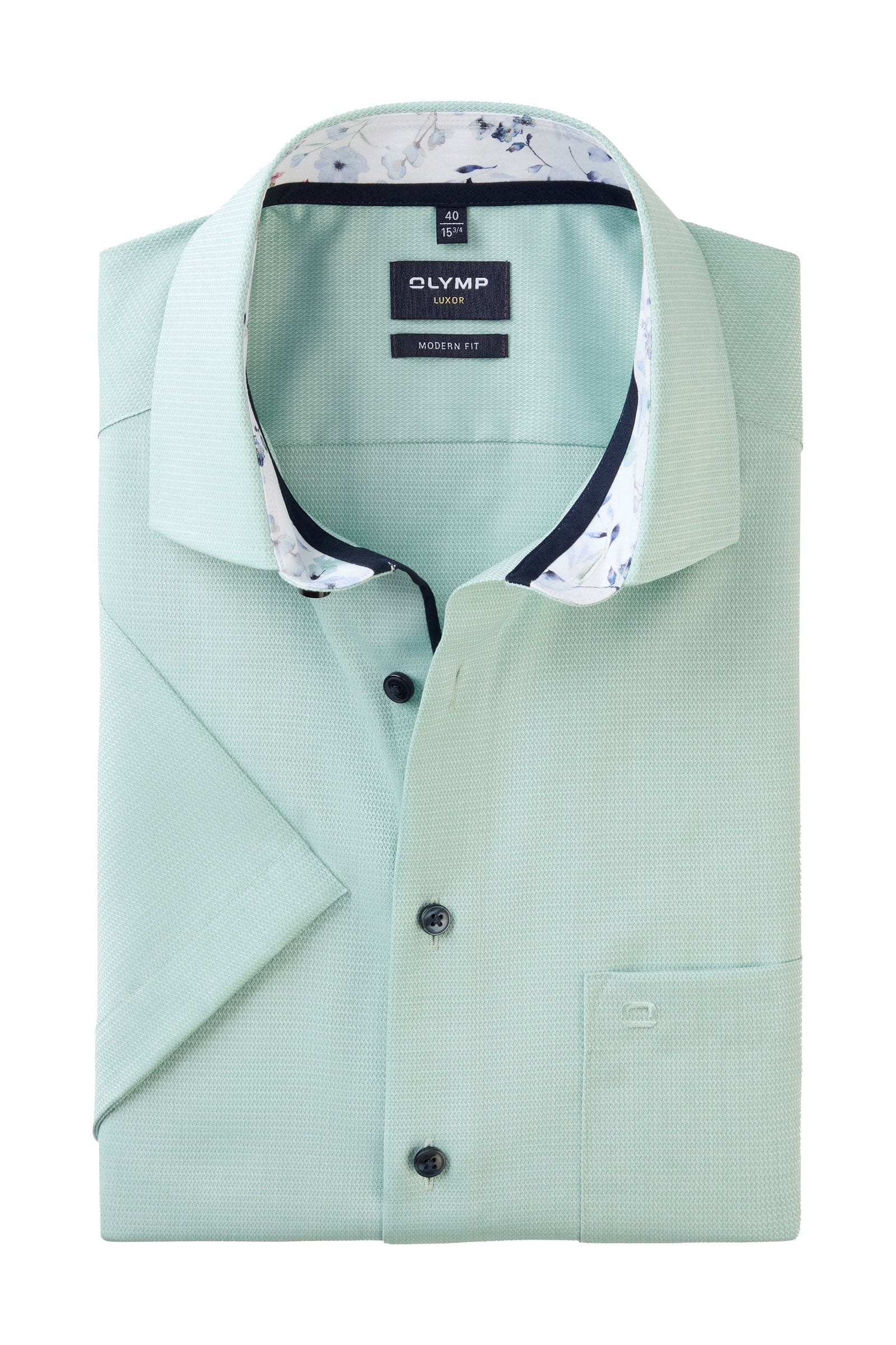 Olymp Luxor Modern Fit Short Sleeve Shirt with Trim - Green