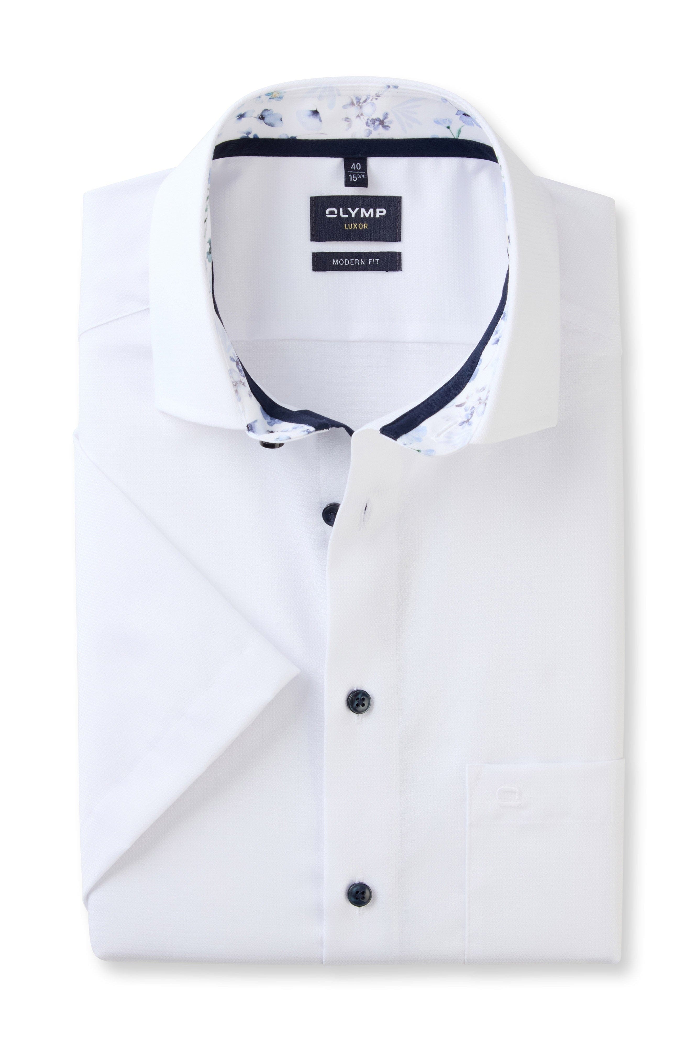 Olymp Luxor Modern Fit Short Sleeve Shirt with Trim - White
