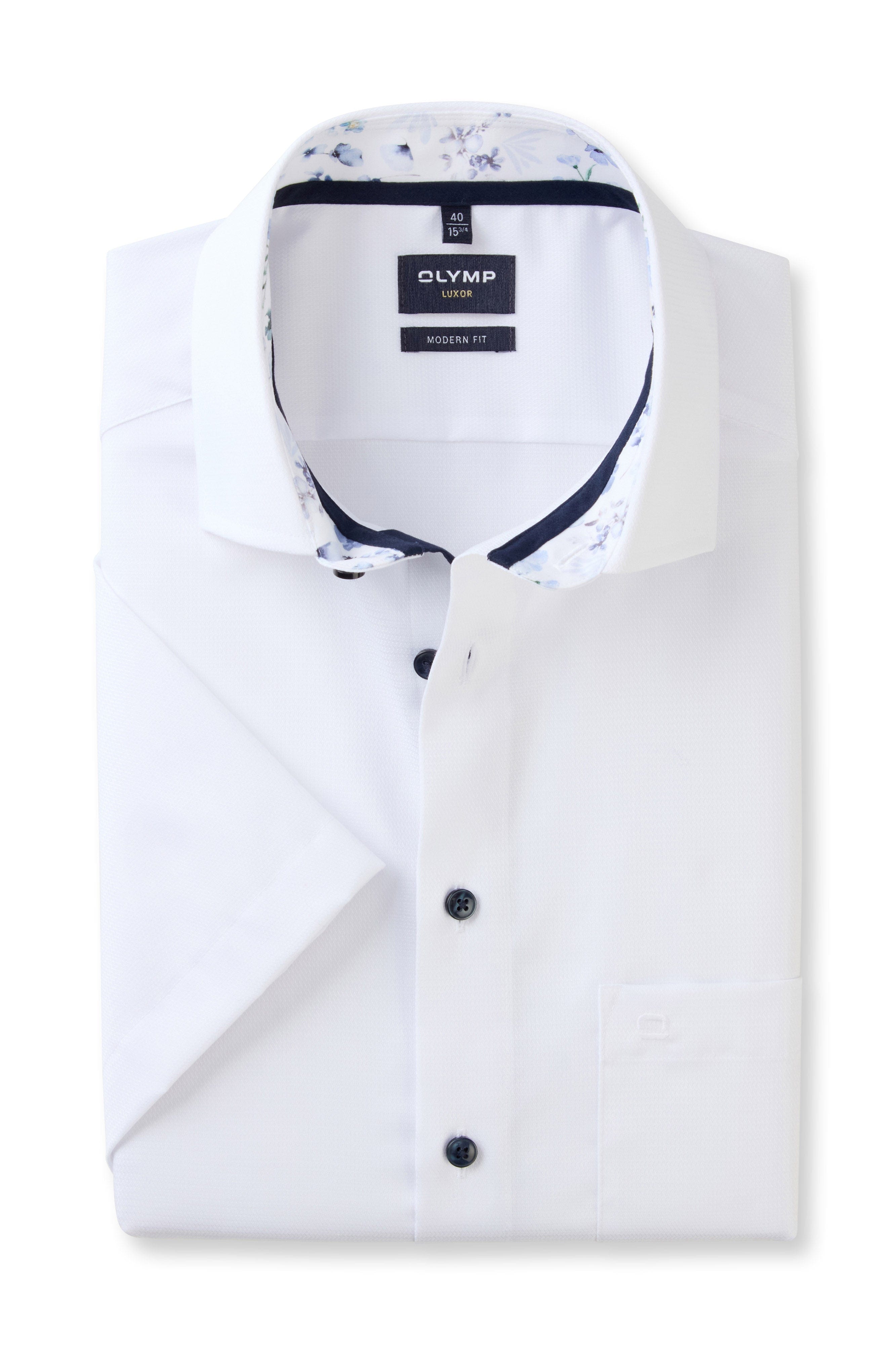 Olymp Luxor Modern Fit Short Sleeve Shirt with Trim - White