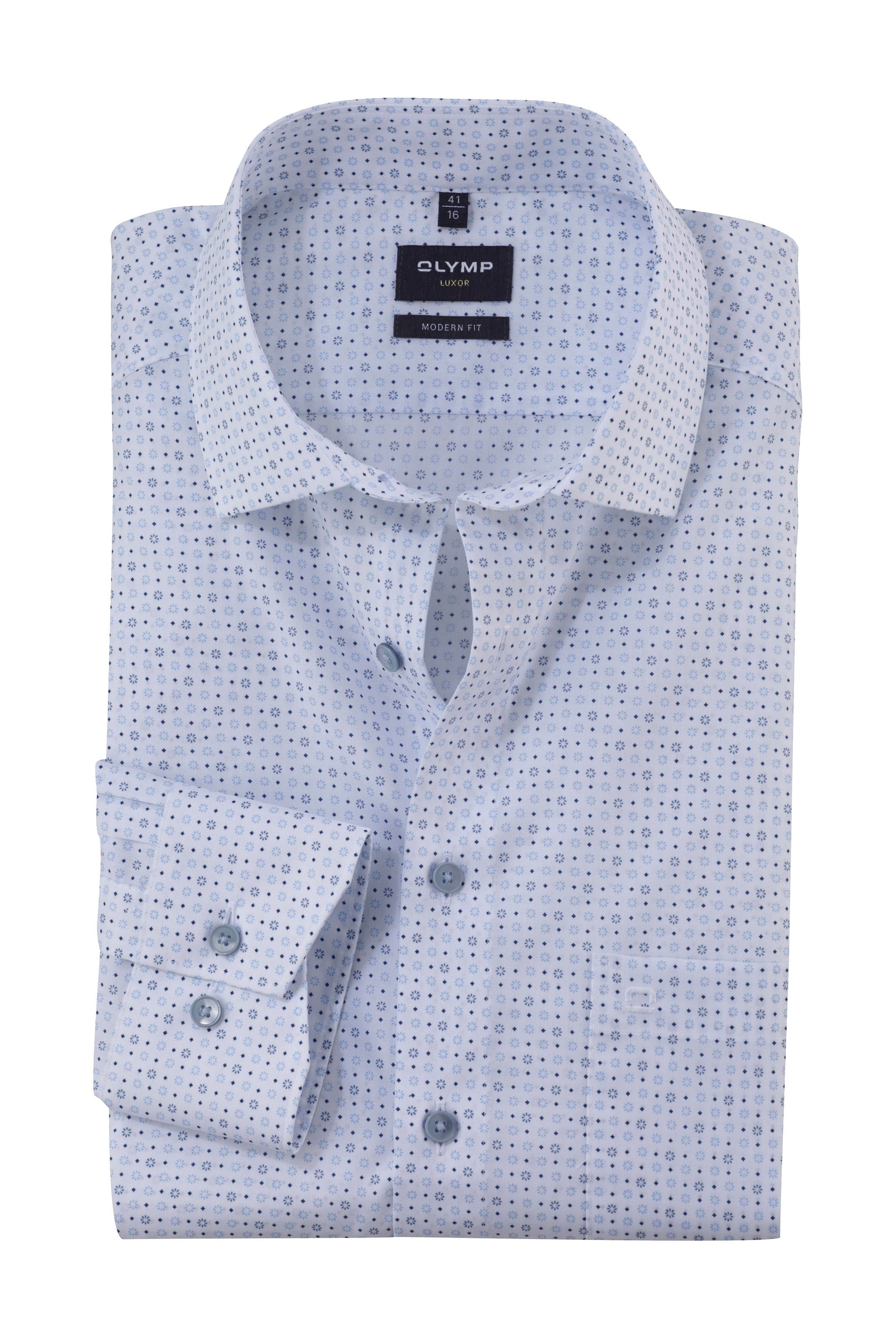 Olymp Luxor Modern Fit Small Print Shirt - White/Blue
