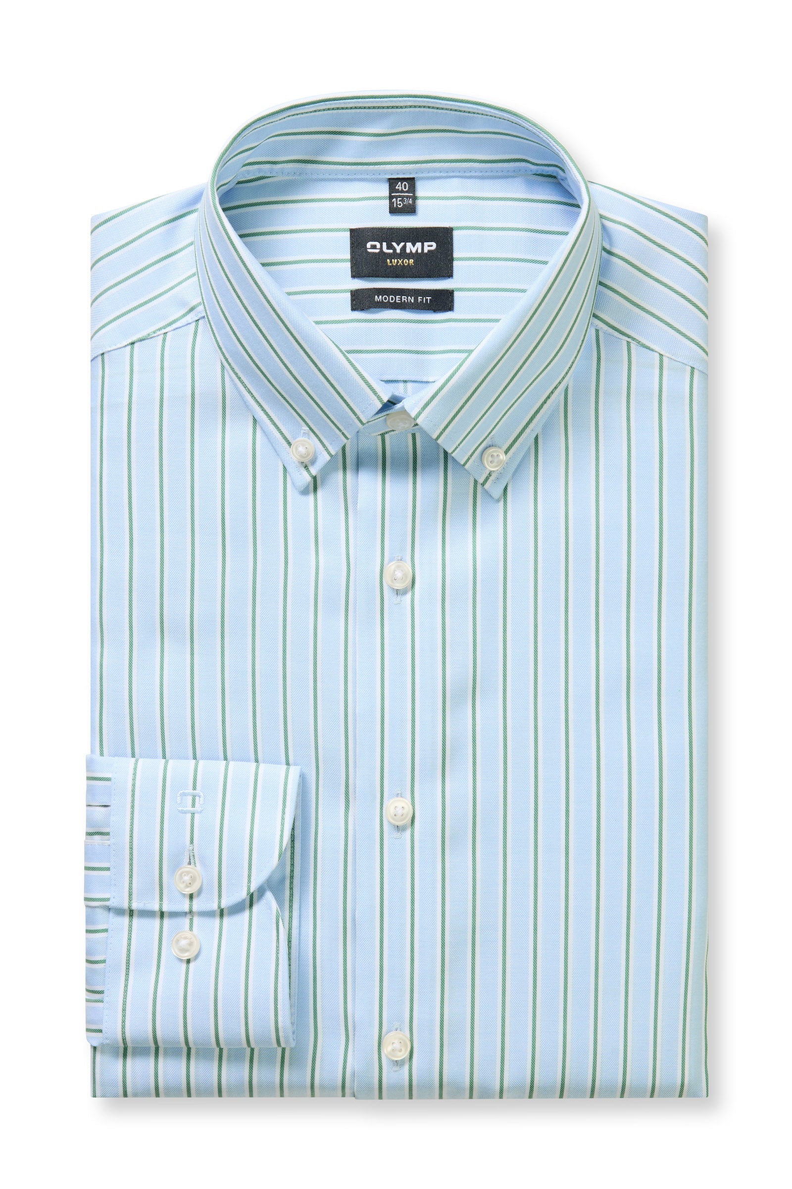 Olymp Luxor Modern Fit Stripe Oxford Shirt - Light Blue/Green