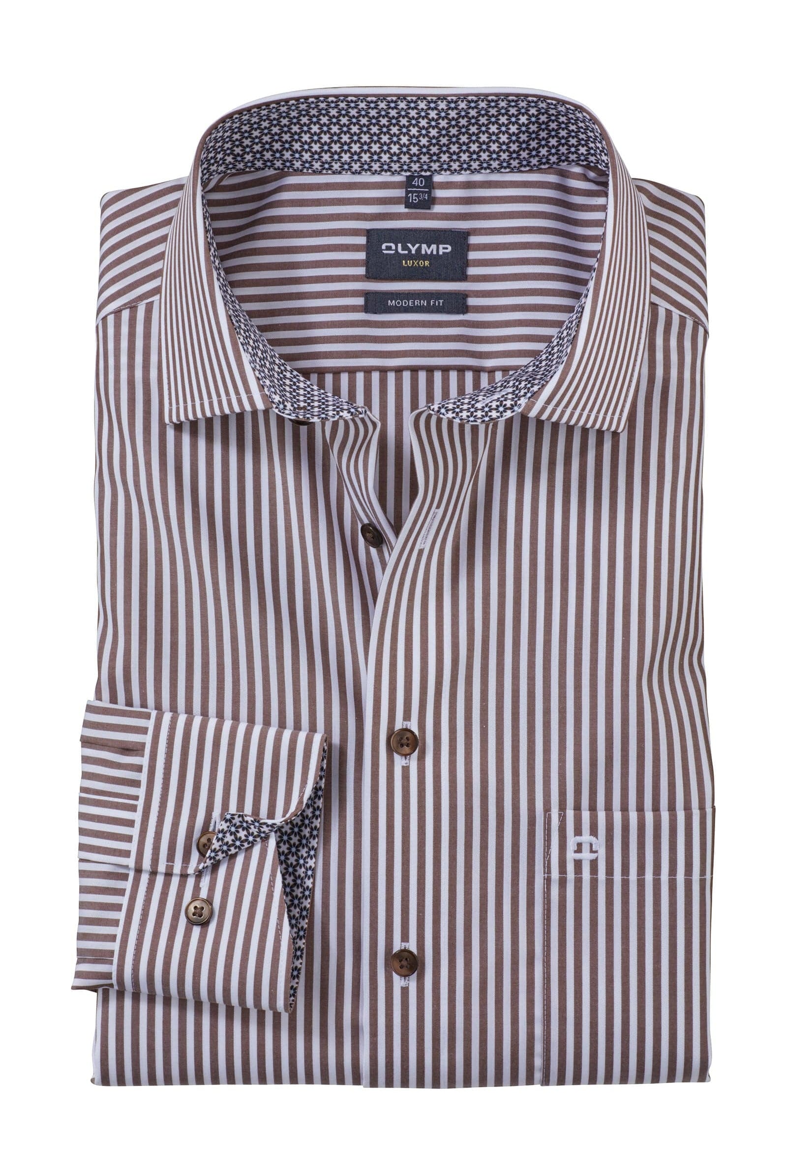 Olymp Luxor Modern Fit Stripe with Trim - White/Brown