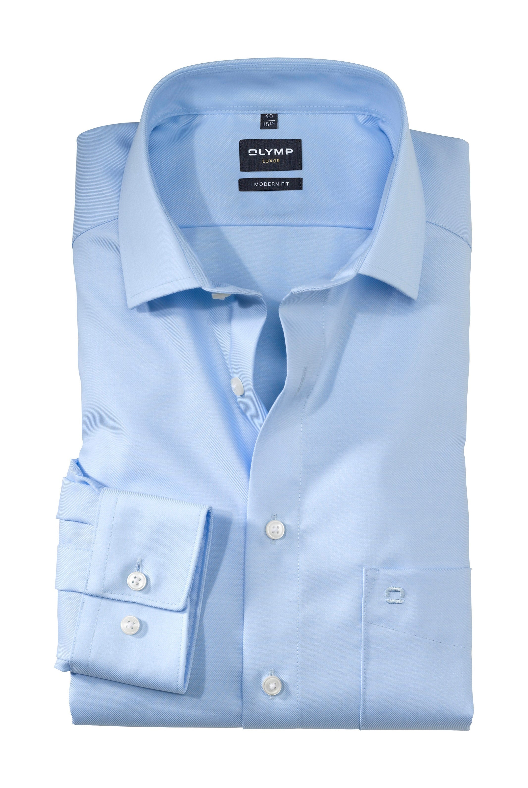 Olymp Luxor Modern Fit Thick Twill Plain Shirt - Light Blue