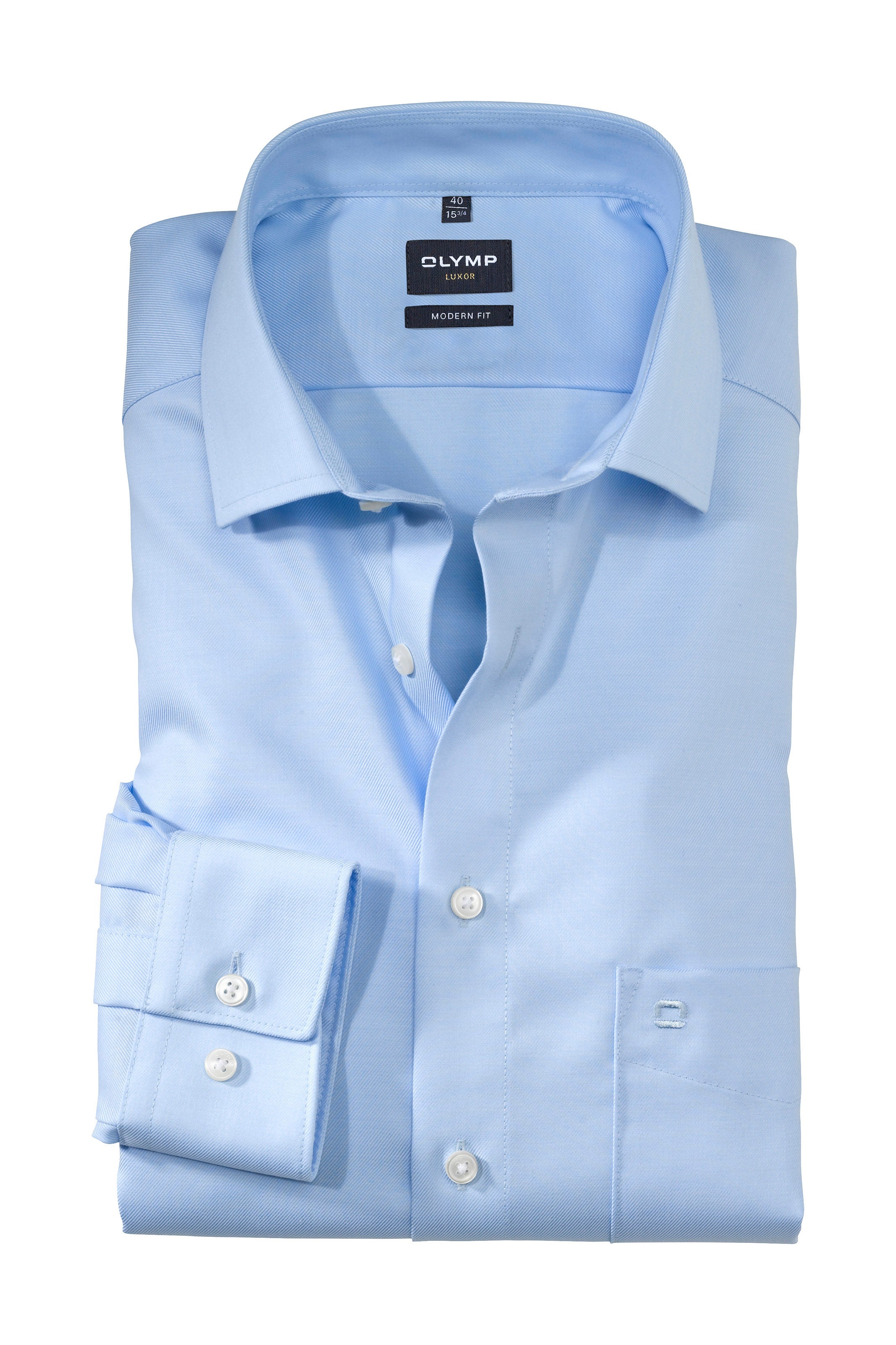 Olymp Luxor Modern Fit Thick Twill Plain Shirt - Light Blue