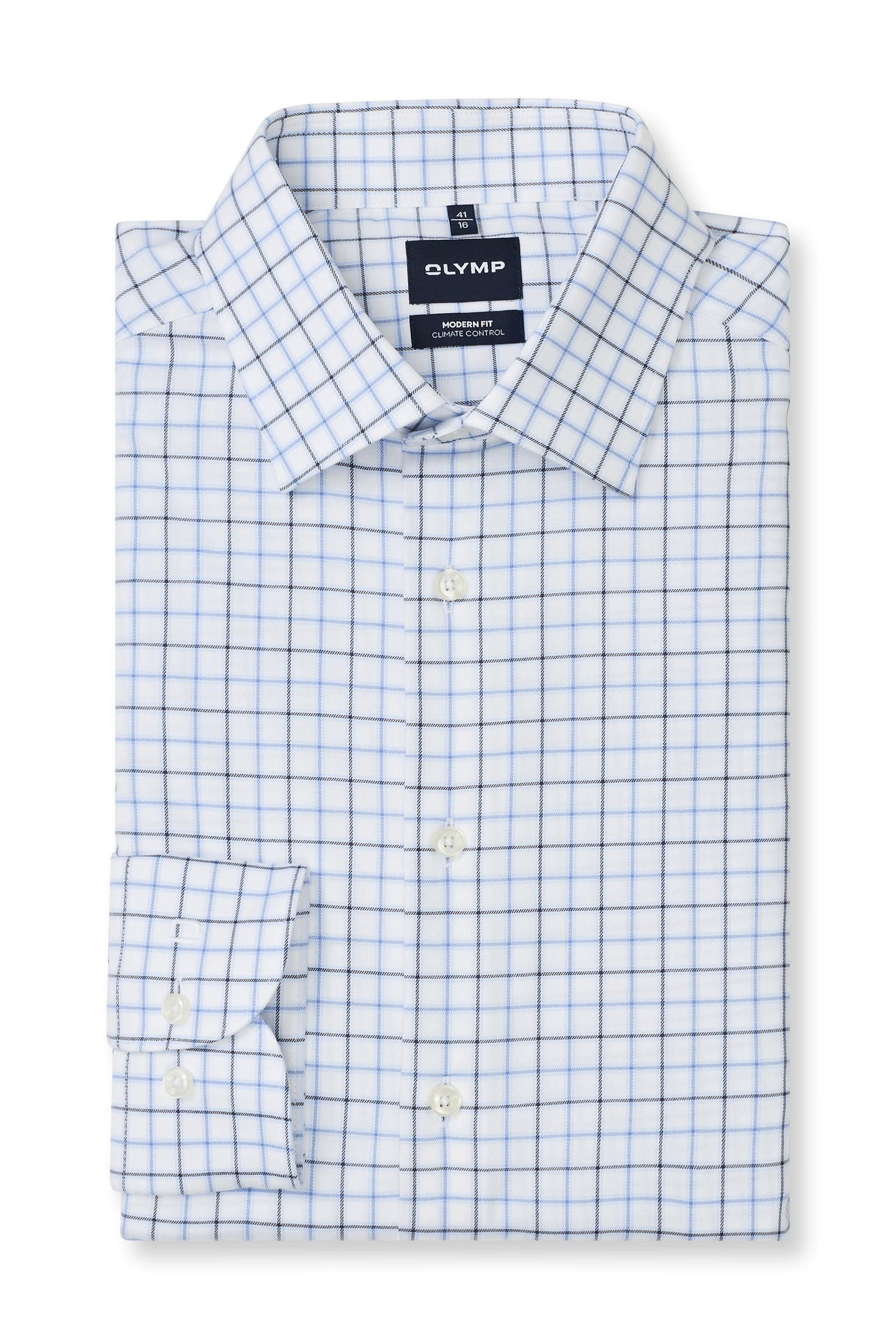 Olymp Modern Fit Climate Control Soft Twill Check Shirt - Blue