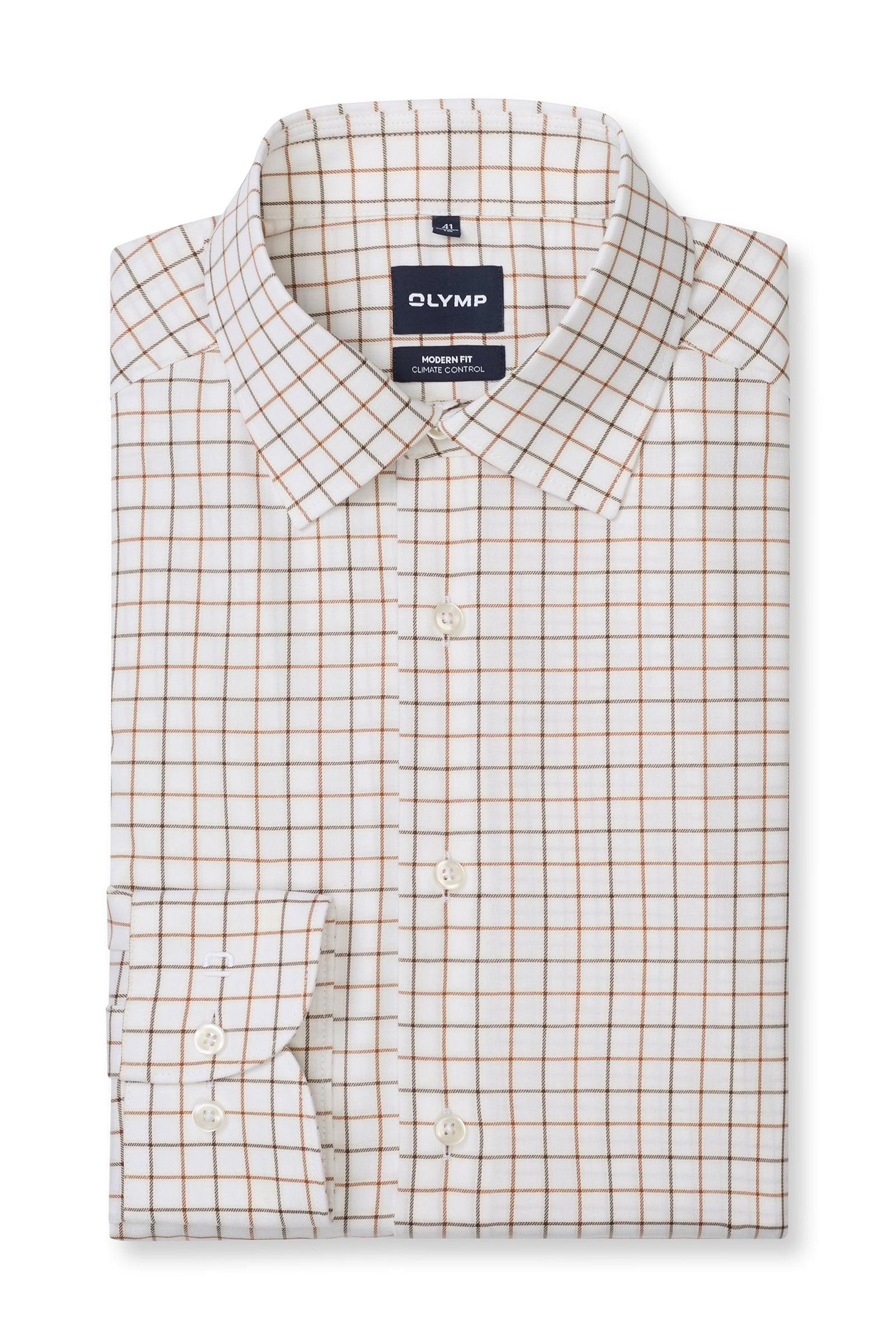 Olymp Modern Fit Climate Control Soft Twill Check Shirt - Rust