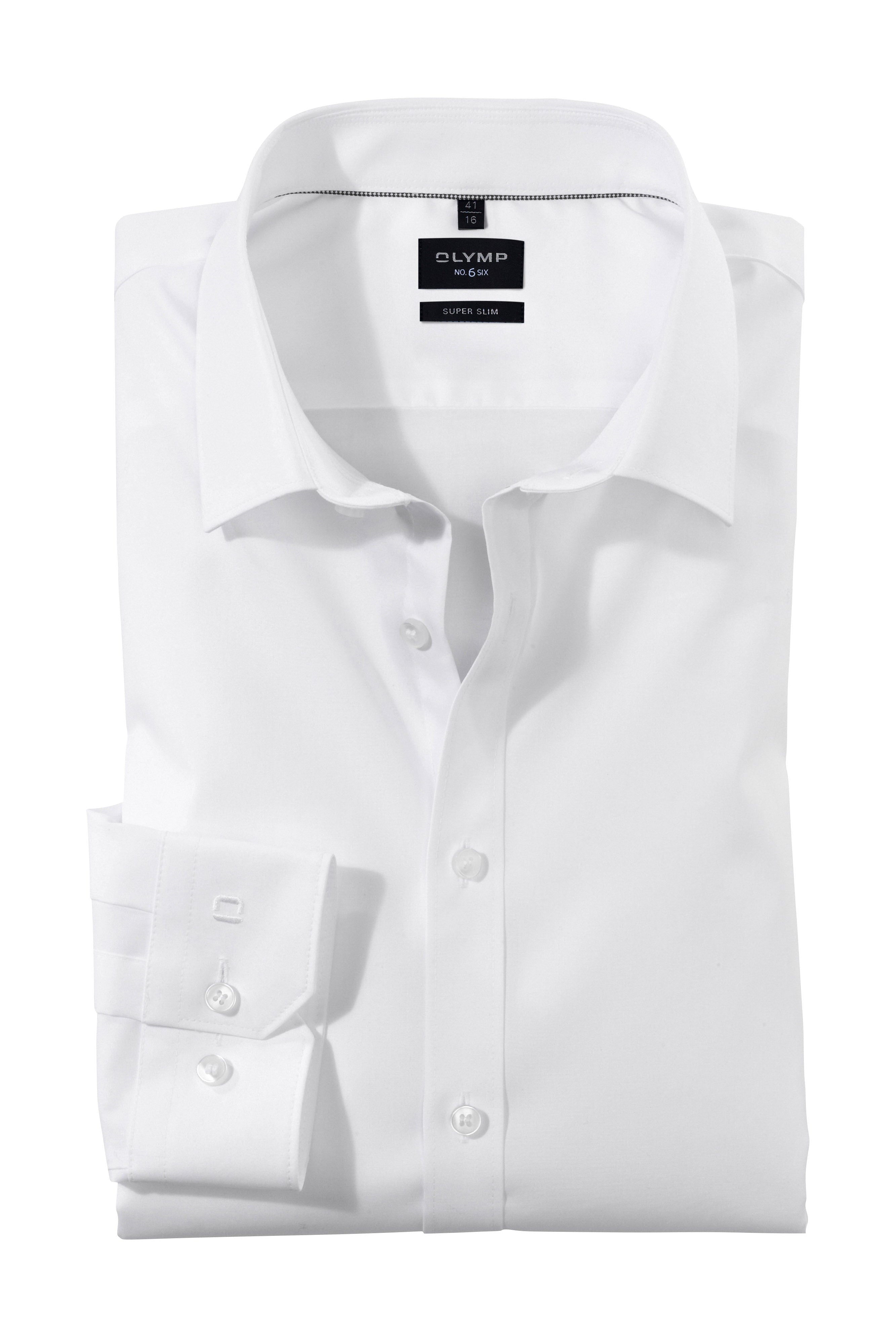 Olymp No 6 Super Slim Plain Long Sleeve Shirt - White