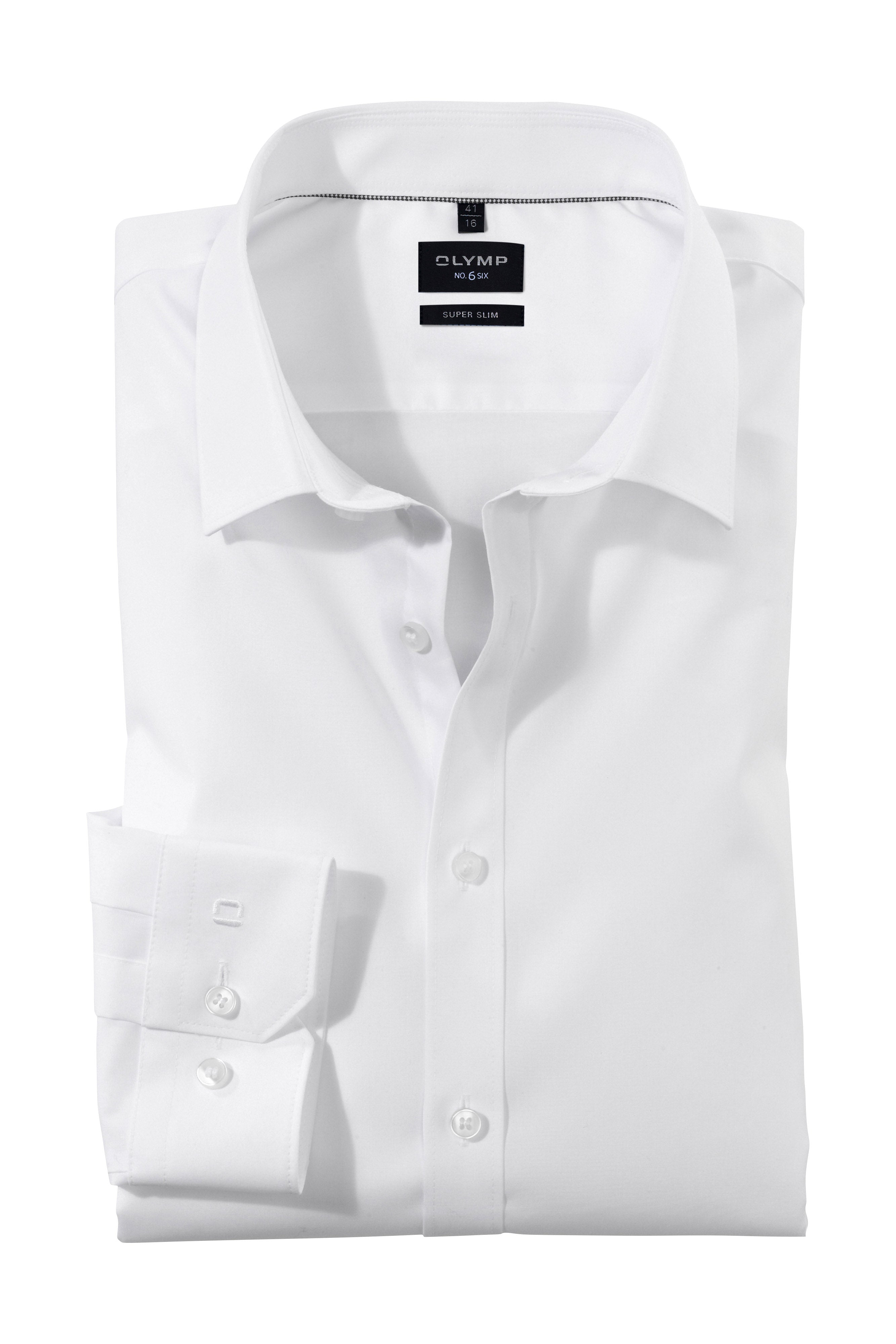 Olymp No 6 Super Slim Plain Long Sleeve Shirt - White