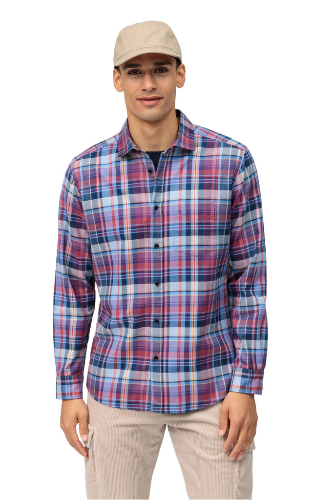 Olymp Olymp Casual Brushed Cotton Shirt - Red/Blue Multi