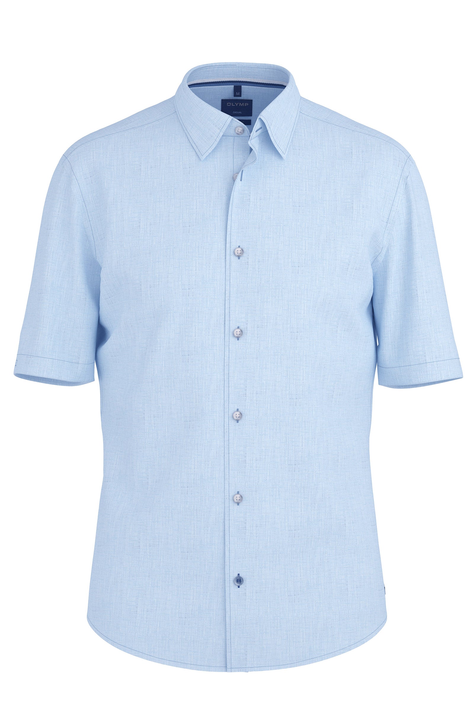 Olymp Regular Fit Pure Linen Short Sleeve Shirt - Light Blue