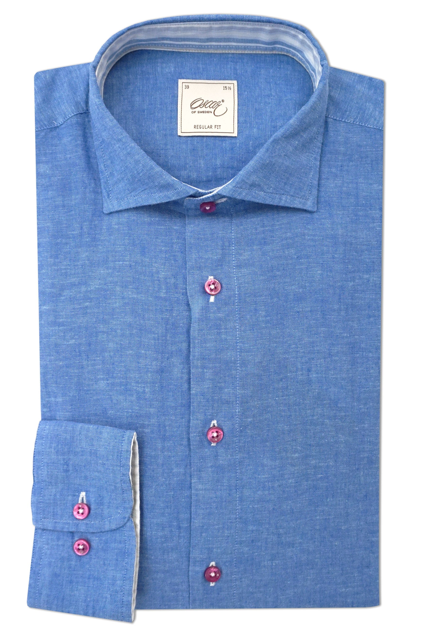 Oscar Plain Linen Blend Regular Fit Shirt - Blue