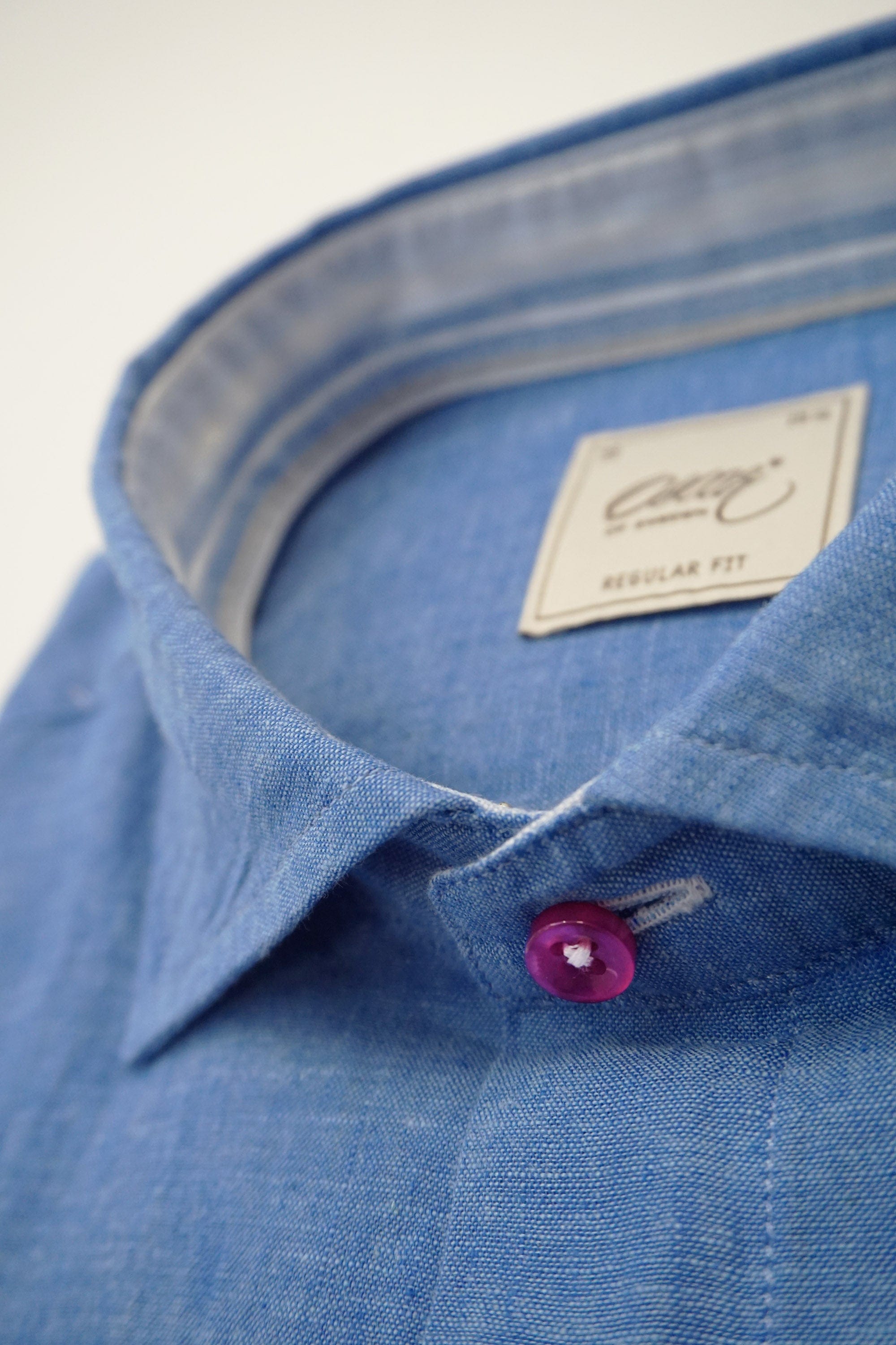 Oscar Plain Linen Blend Regular Fit Shirt - Blue