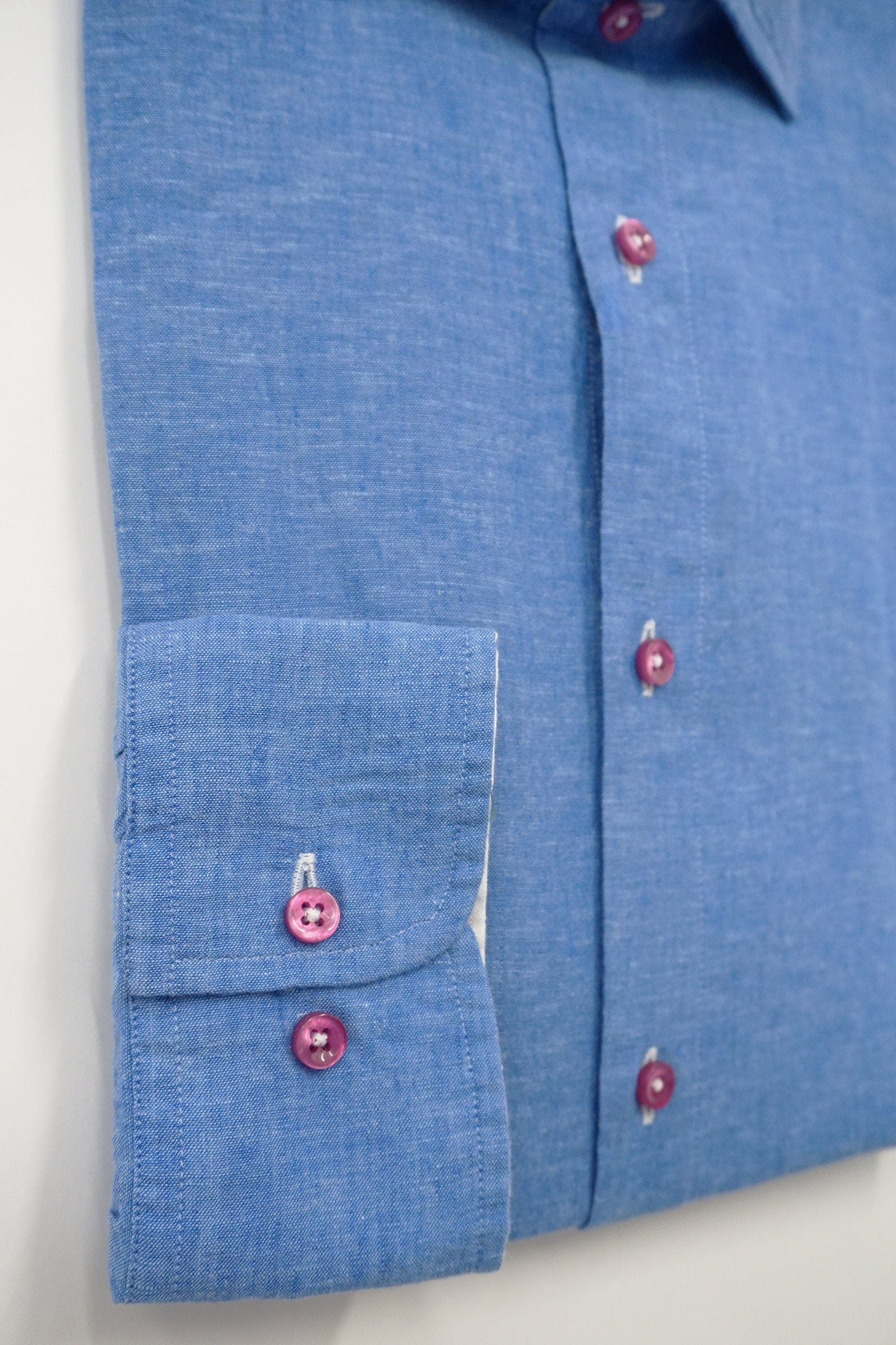 Oscar Plain Linen Blend Regular Fit Shirt - Blue