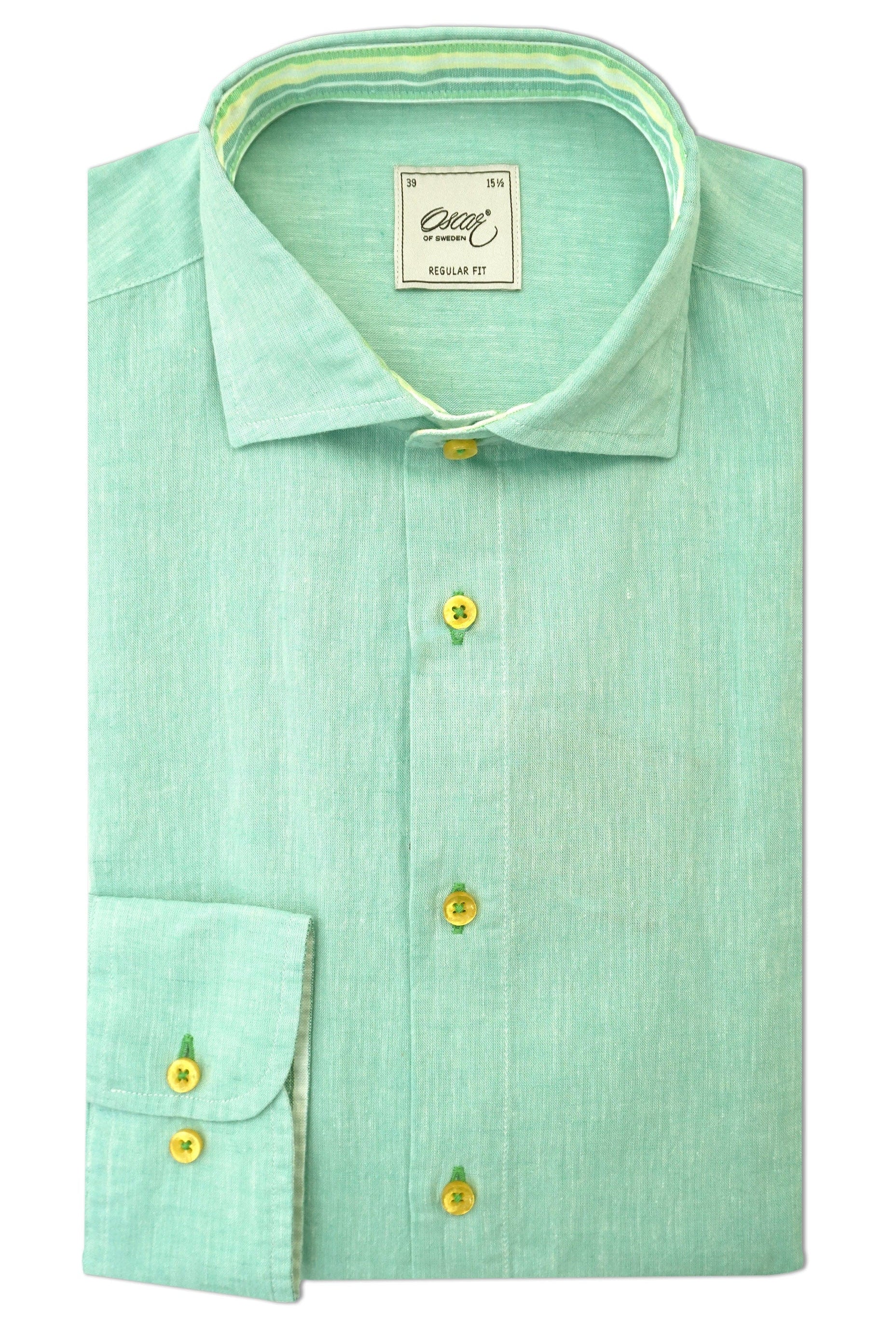 Oscar Plain Linen Blend Regular Fit Shirt - Soft Turquoise