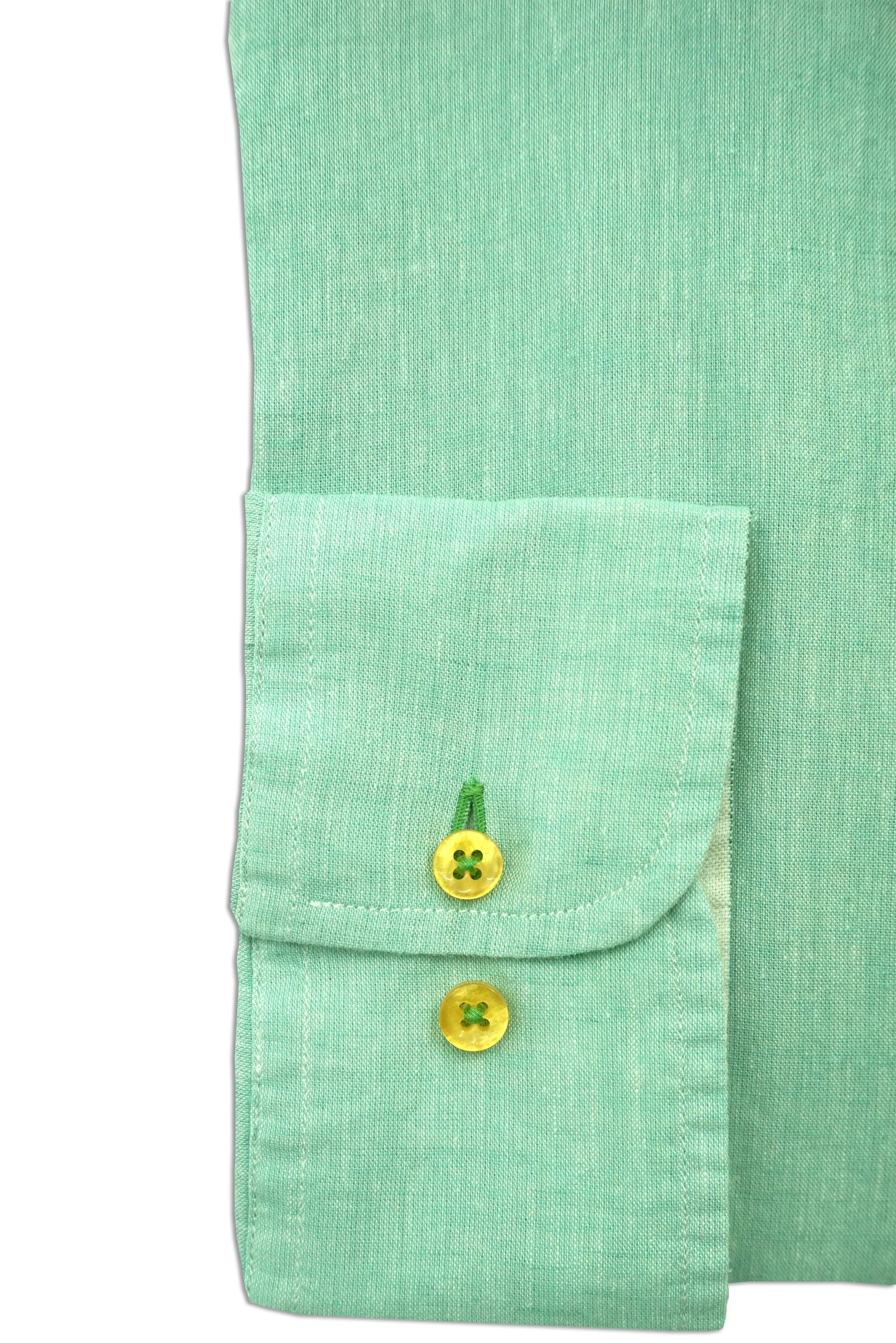 Oscar Plain Linen Blend Regular Fit Shirt - Soft Turquoise