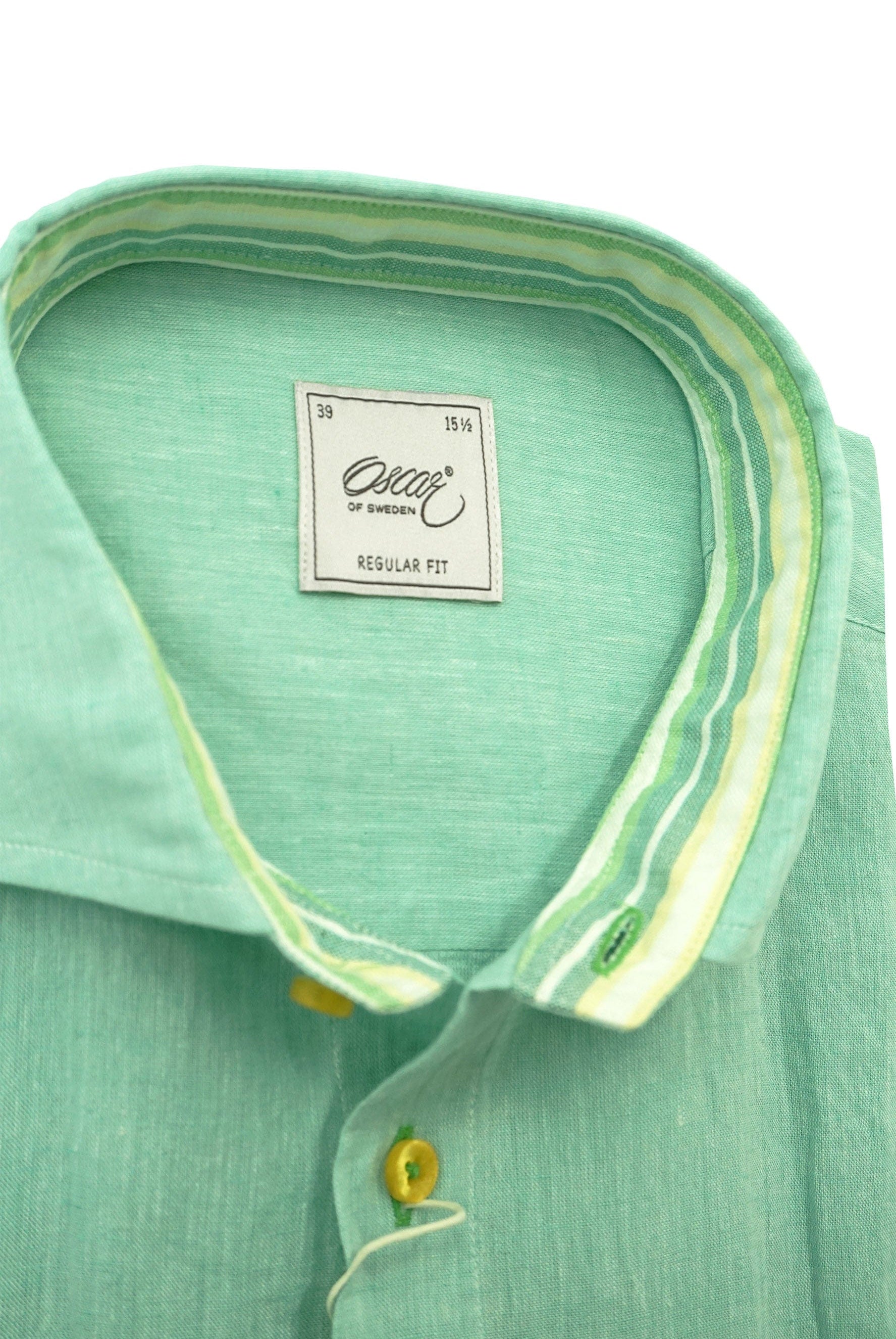 Oscar Plain Linen Blend Regular Fit Shirt - Soft Turquoise