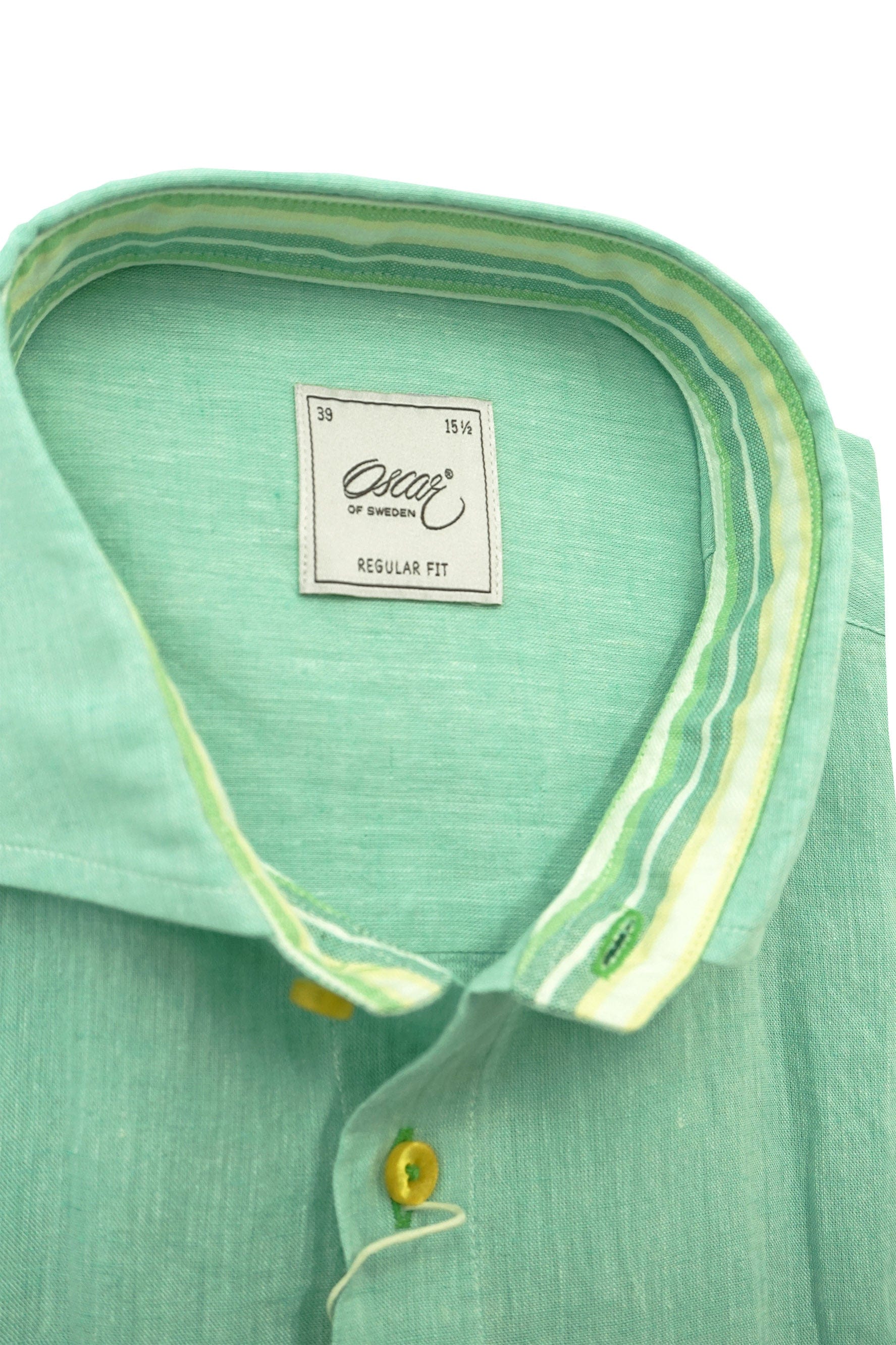 Oscar Plain Linen Blend Regular Fit Shirt - Soft Turquoise