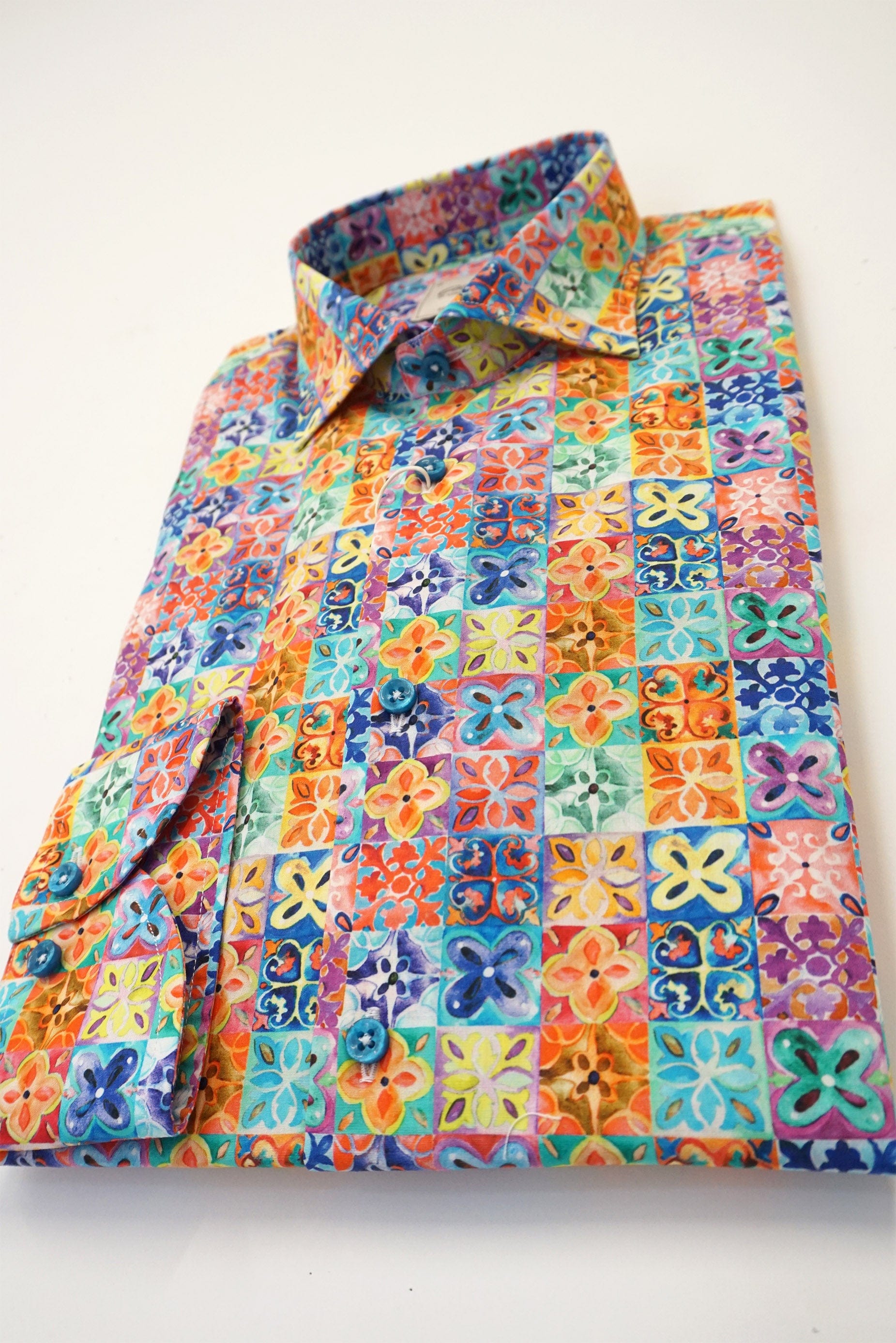 Oscar Pure Cotton Bright Tile Print Shirt - Multi