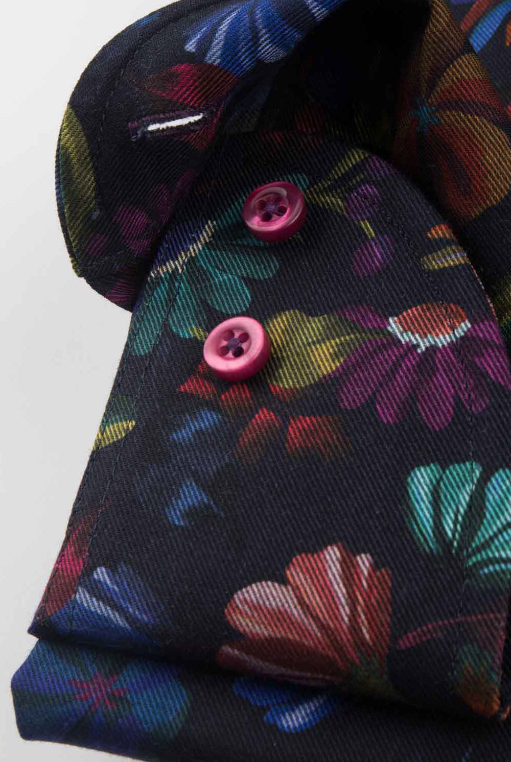 Oscar Pure Cotton Dark Floral Shirt with Trim - Indigo Blue