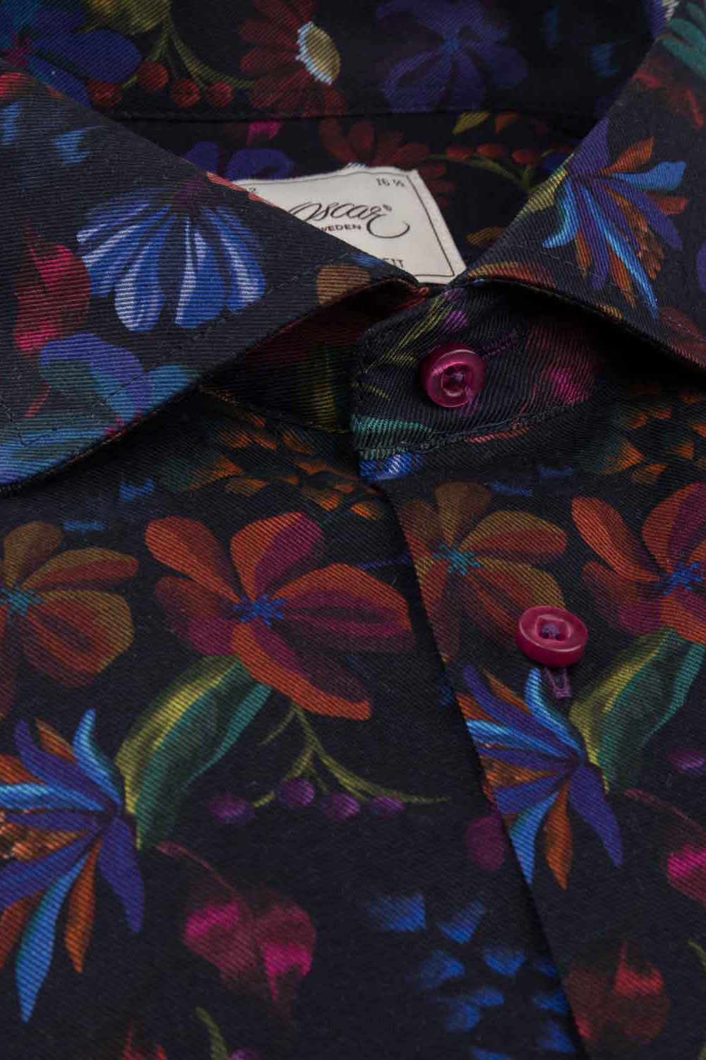 Oscar Pure Cotton Dark Floral Shirt with Trim - Indigo Blue