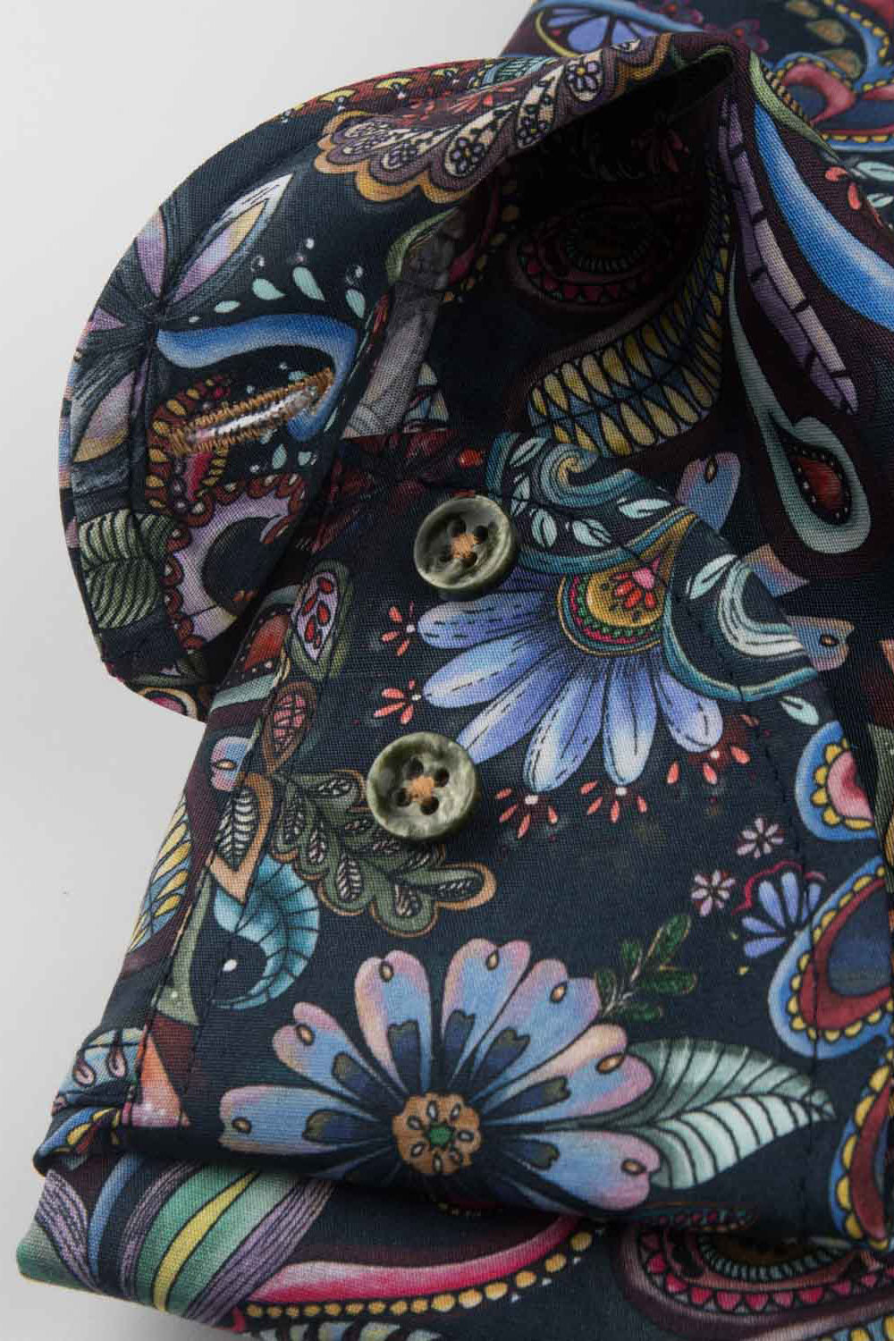 Oscar Pure Cotton Floral Print Shirt - Dark Indigo
