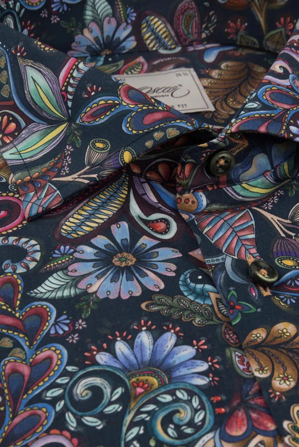 Oscar Pure Cotton Floral Print Shirt - Dark Indigo