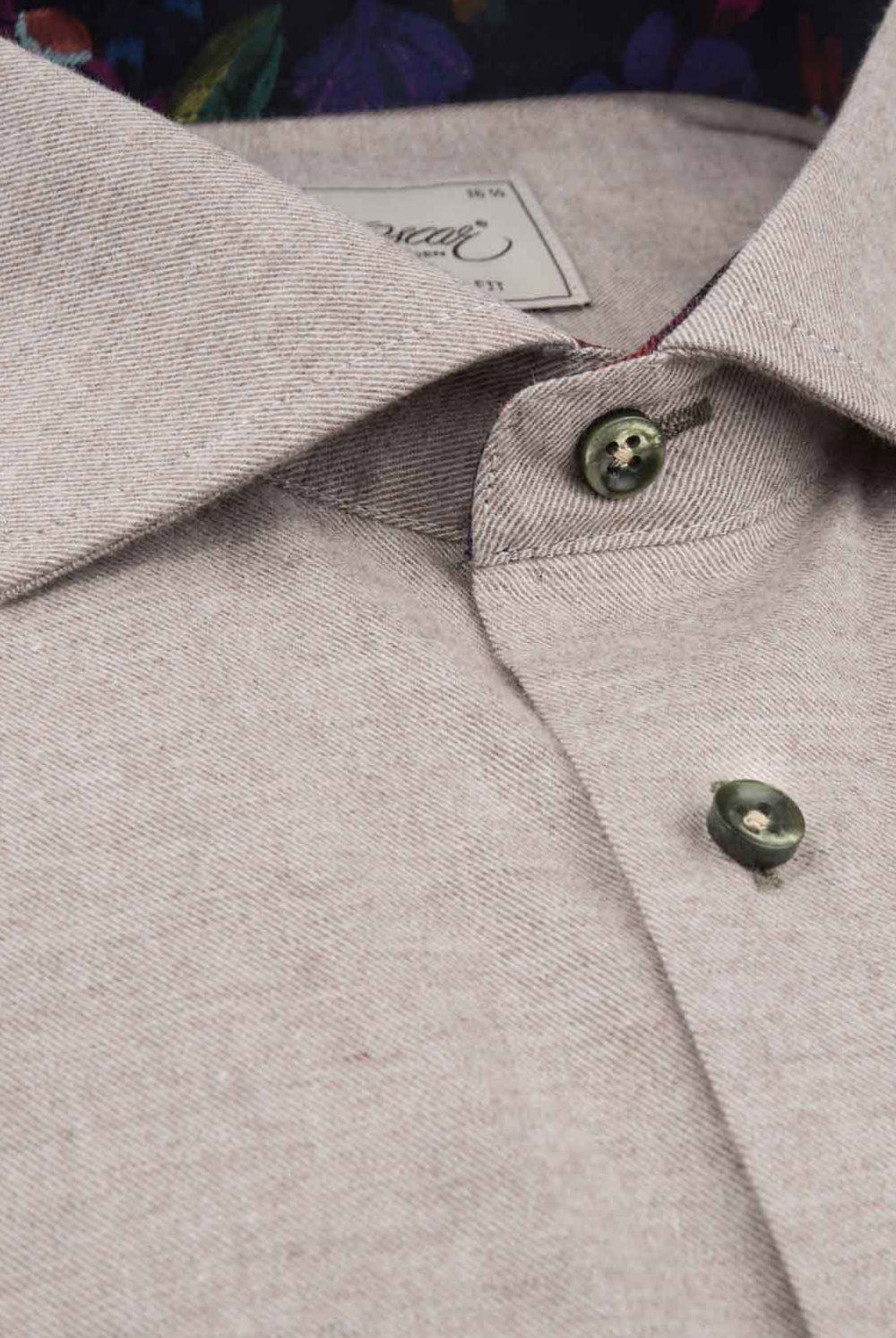 Oscar Pure Cotton Slub Shirt with Trim - Champagne