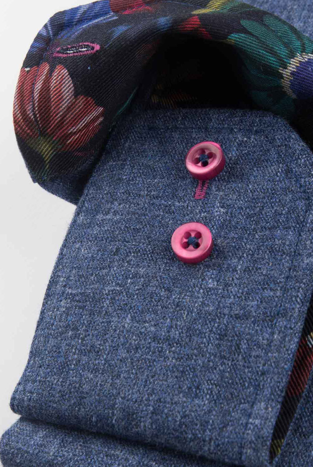 Oscar Pure Cotton Slub Shirt with Trim - Indigo Blue