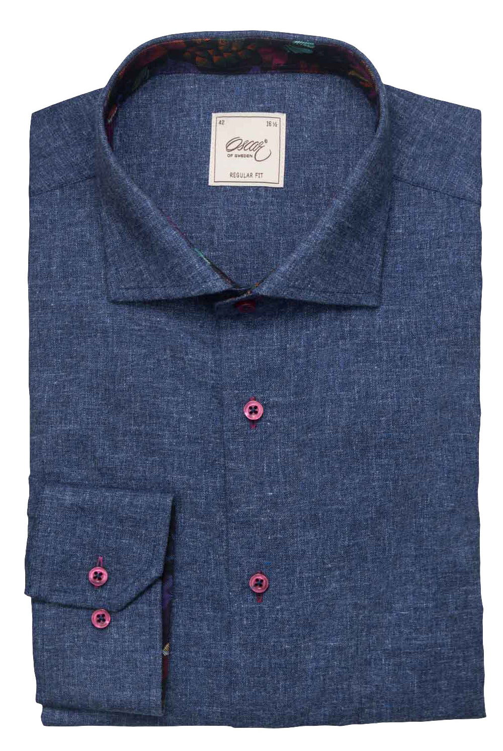 Oscar Pure Cotton Slub Shirt with Trim - Indigo Blue