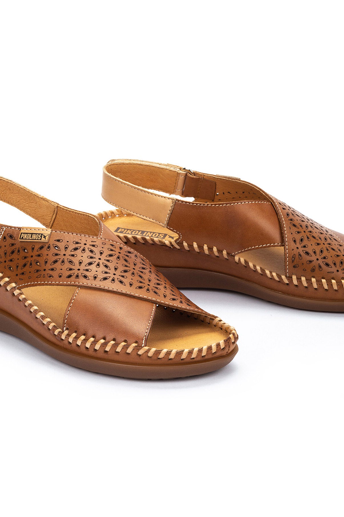 Pikolinos Cadaques Leather Peep-Toe Sandals - Brandy