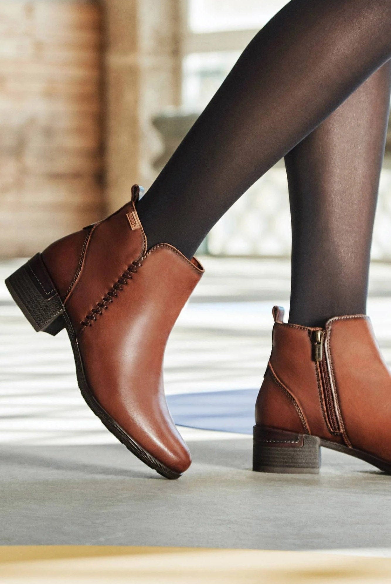 Pikolinos Malaga Leather Mid Heel Ankle Boots - Chocolate
