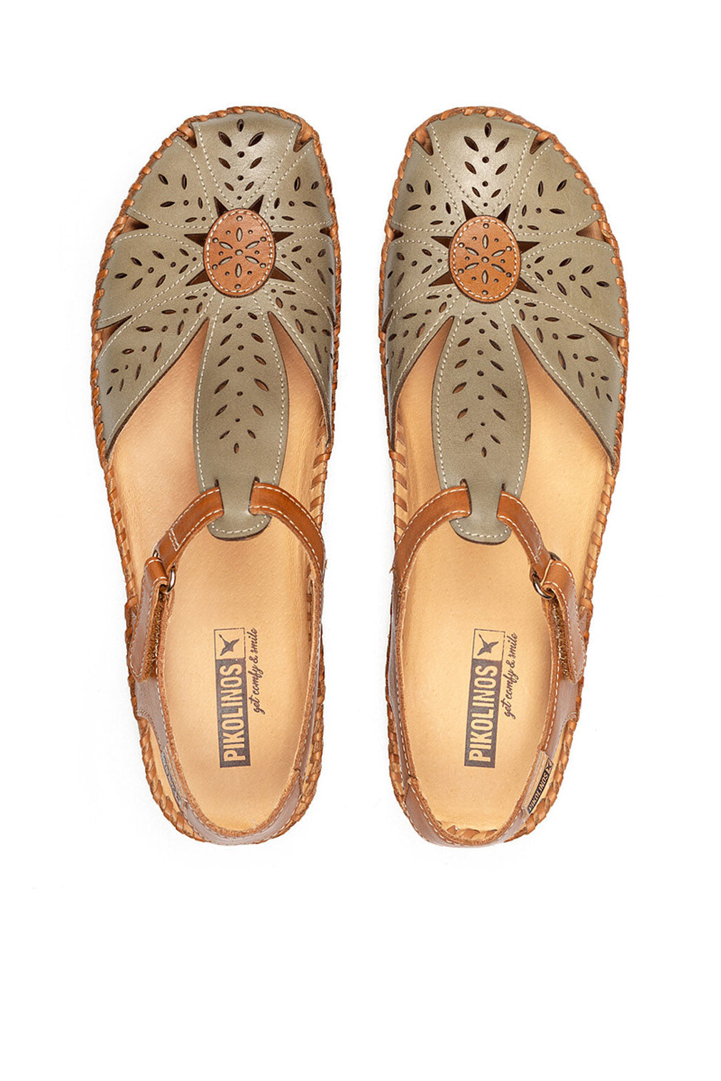 Pikolinos P Vallarta Leather Detail Sandals - Sage
