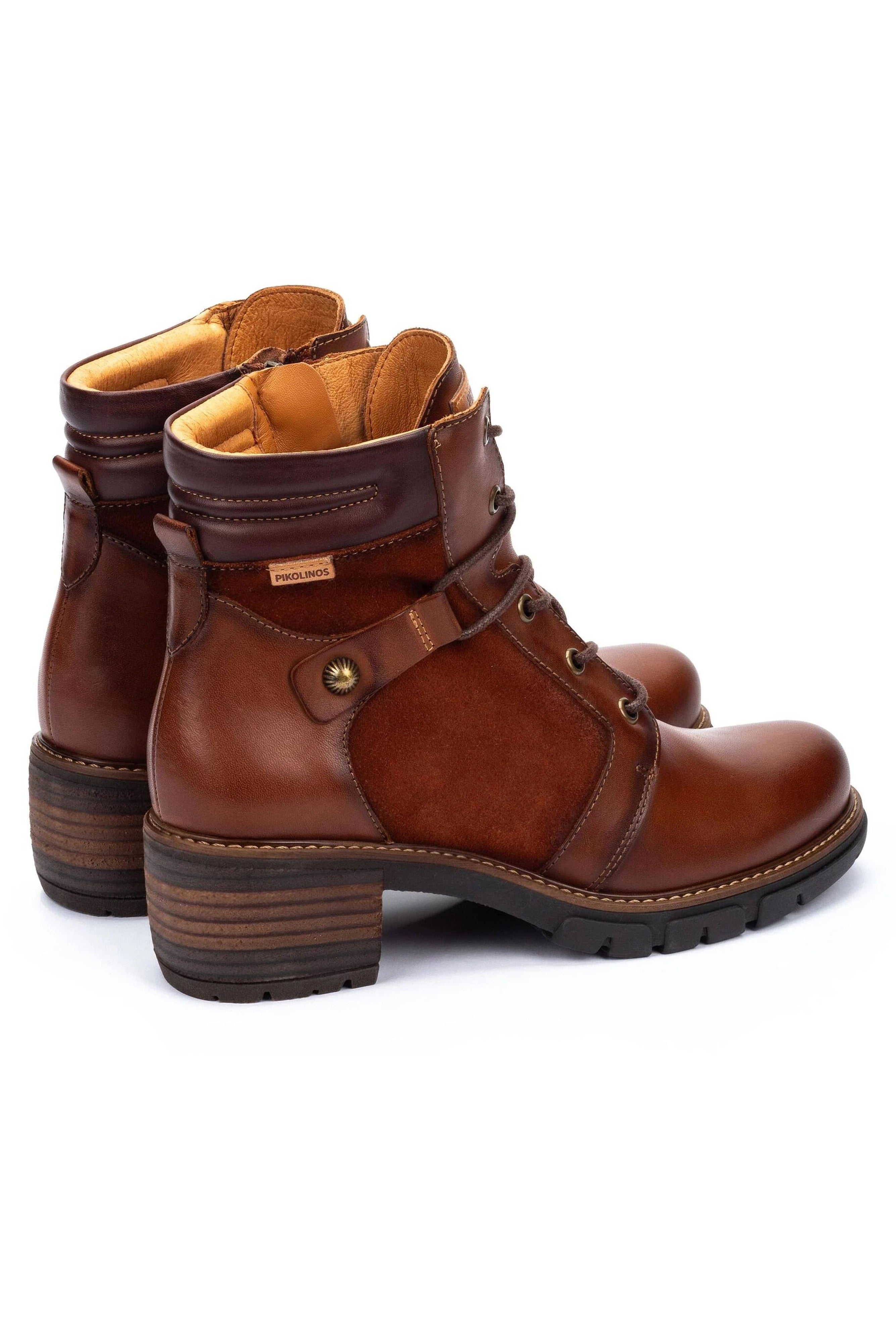 Pikolinos San Sebastia Leather Lace Up Heeled Ankle Boots - Cuero