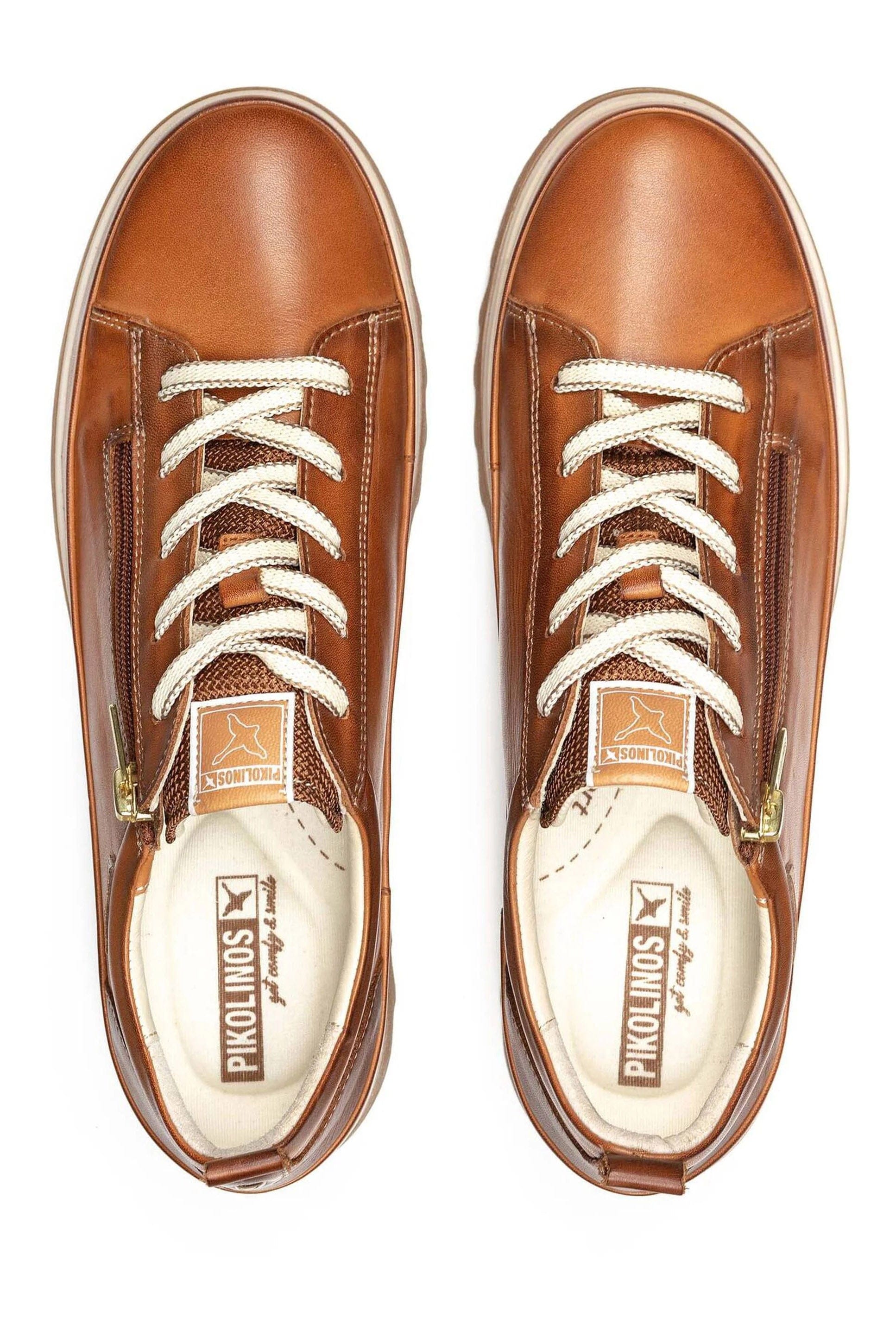 Pikolinos Vigo Leather Trainers with Lace and Zip - Brandy