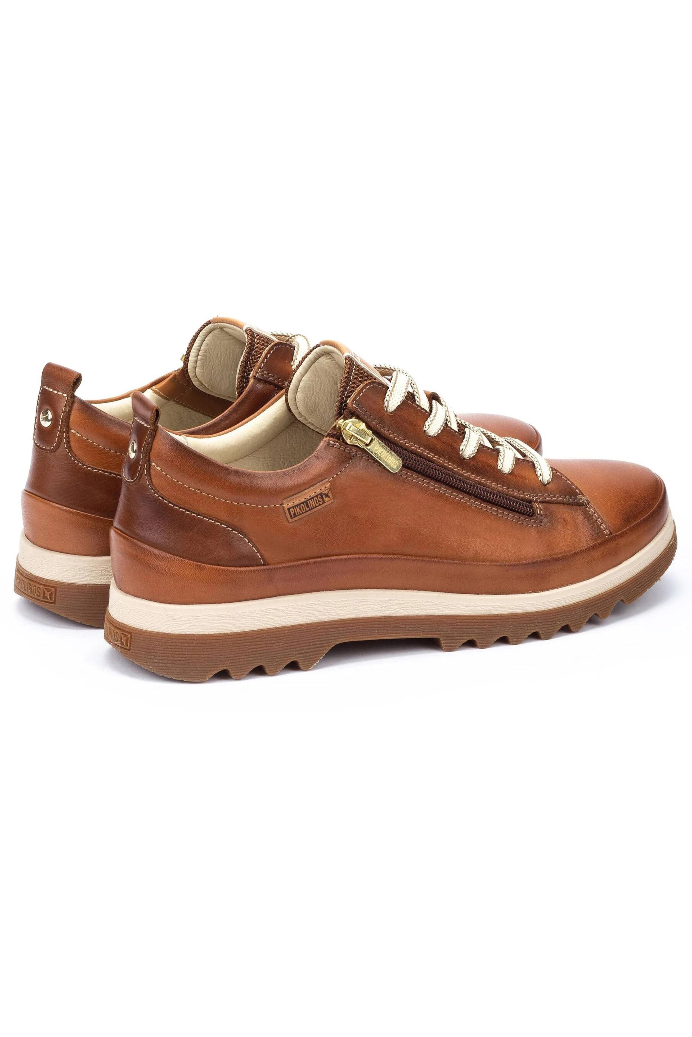 Pikolinos Vigo Leather Trainers with Lace and Zip - Brandy