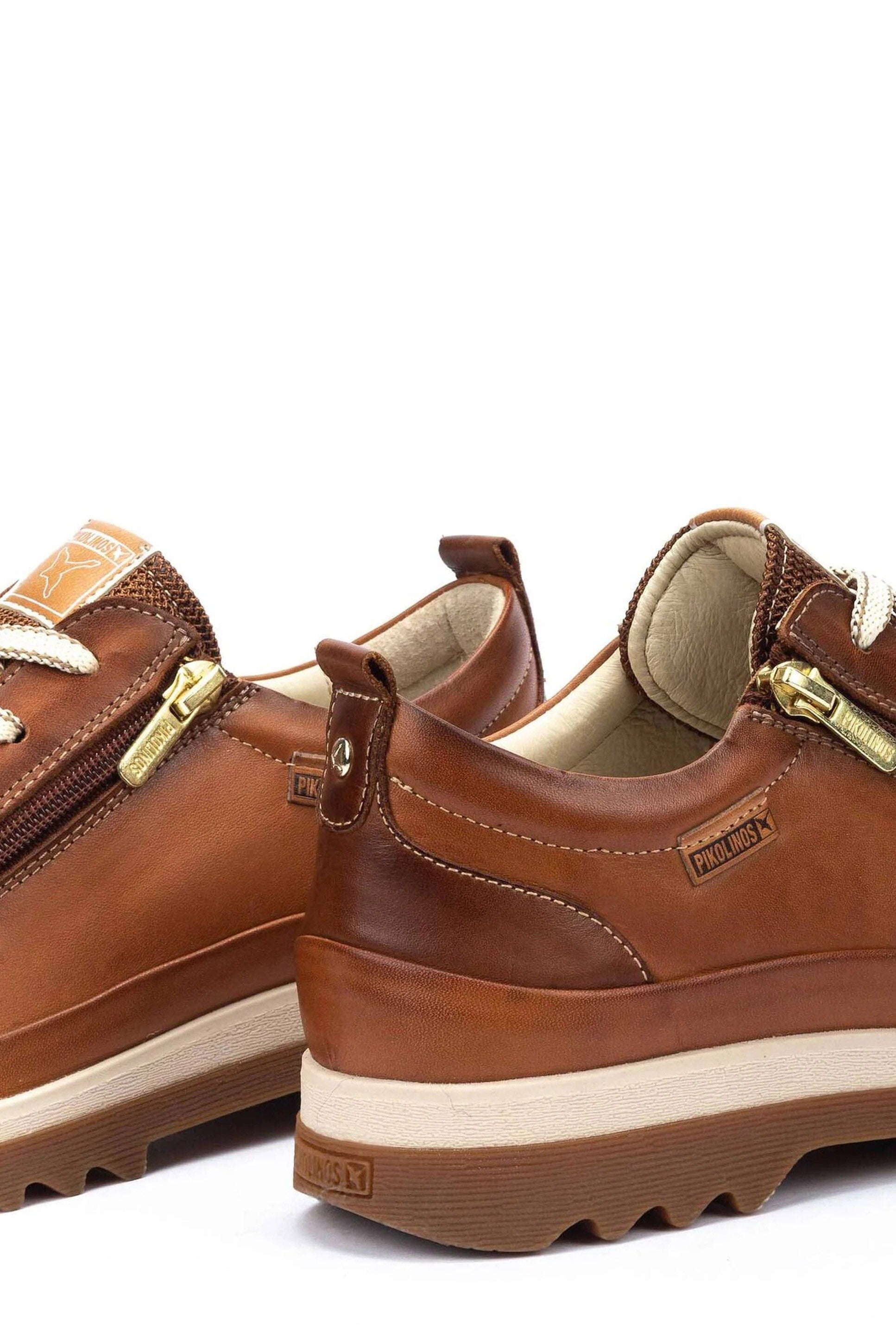 Pikolinos Vigo Leather Trainers with Lace and Zip - Brandy