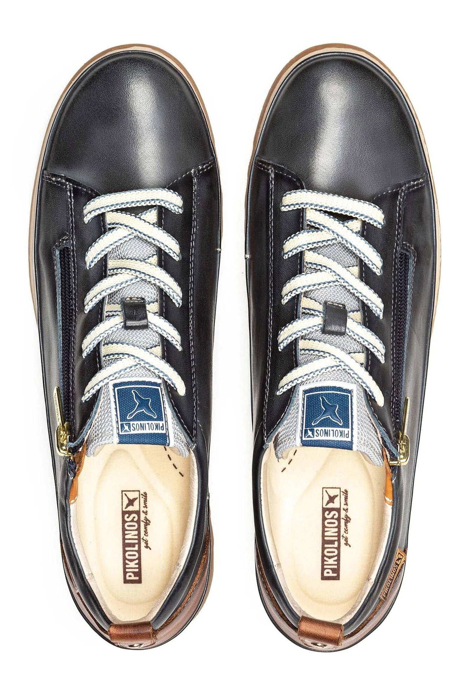 Pikolinos Vigo Leather Trainers with Lace and Zip - Ocean